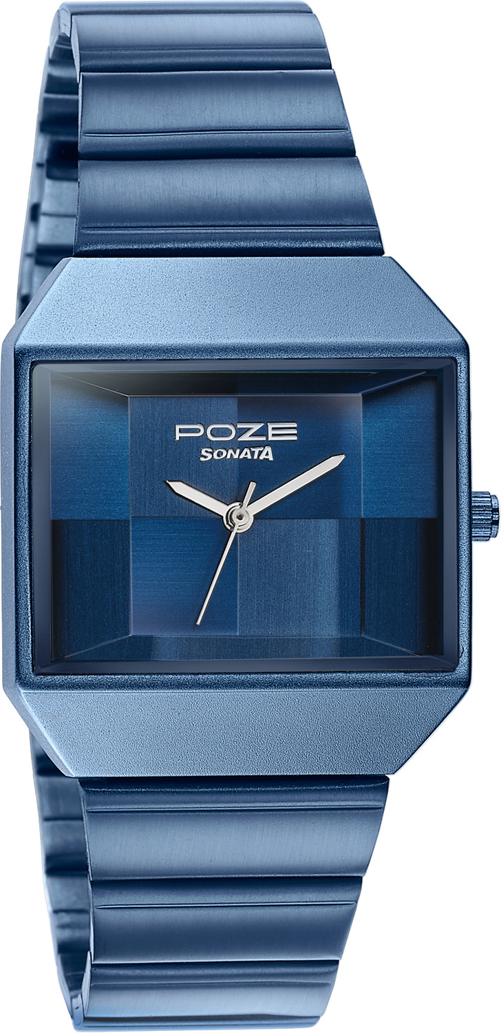Image of SONATA Poze 8 Sonata Poze 8 Quartz Blue Dial Blue Stainless Steel Cut folded Strap Analog Watch - For Men & Women