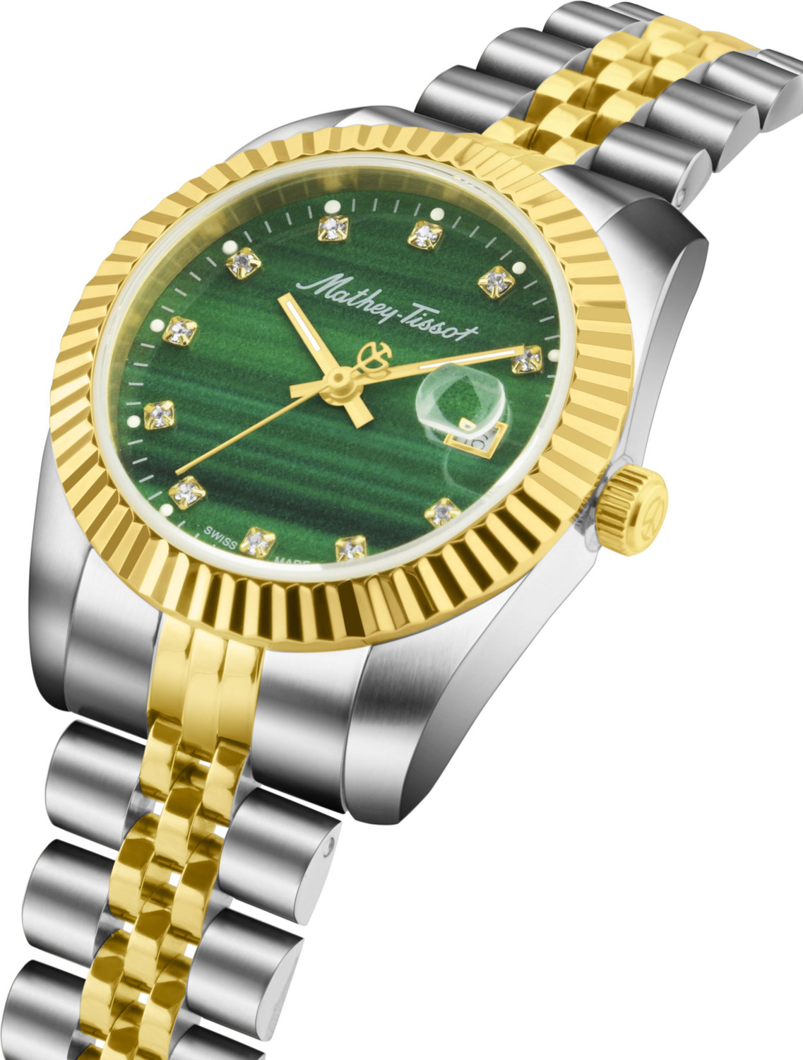 Image of Mathey-Tissot D810BSV Swiss Made Quartz Green Dial Analog Watch - For Women