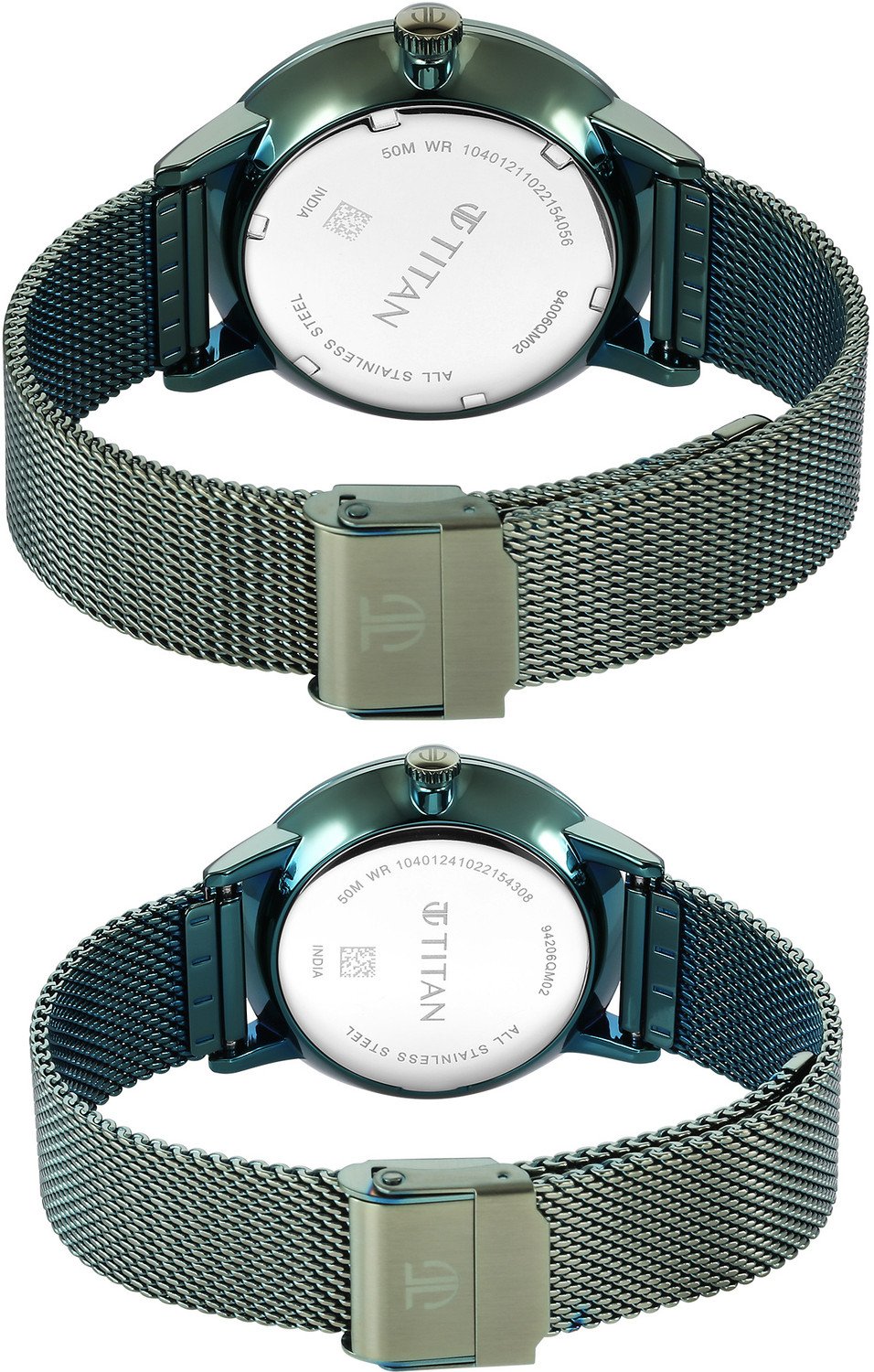 Image of Titan Bandhan Multifunction Green Dial Green SS Strap Couple Analog Watch - For Couple NT9400694206QM02,9400994209WM01,NU9400694206QM02