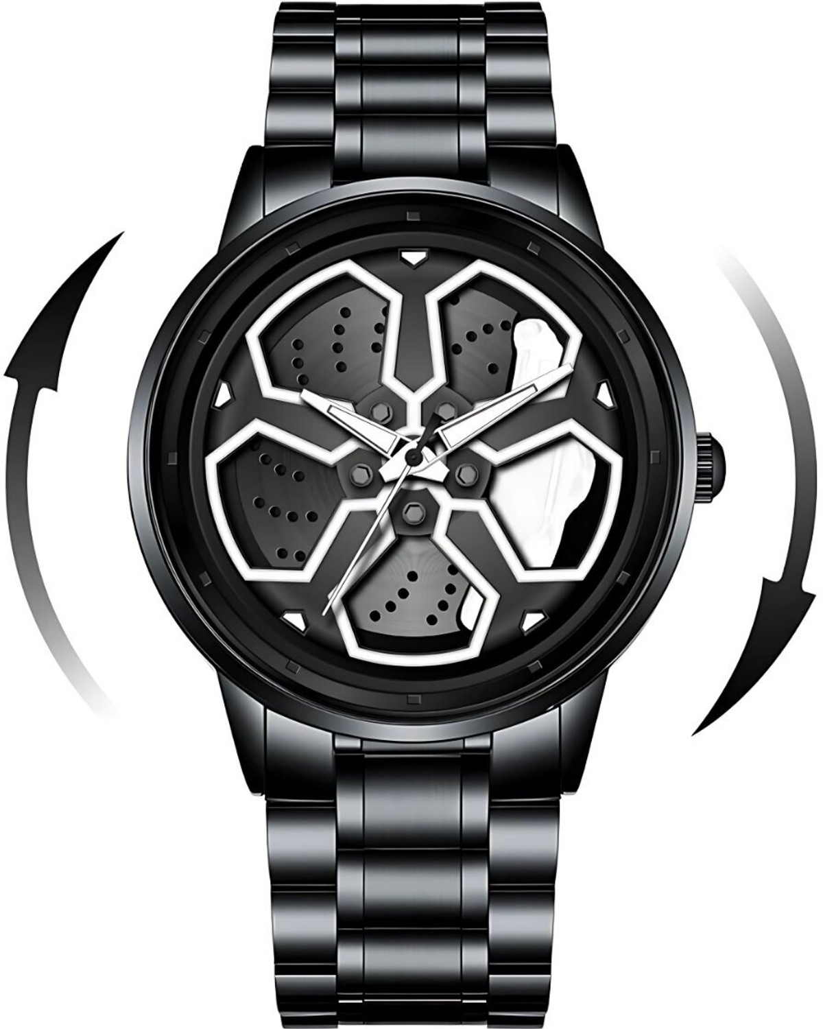 Image of DigiTech Black Metal Strap with Skeleton Style Dial Analog Watch - For Men