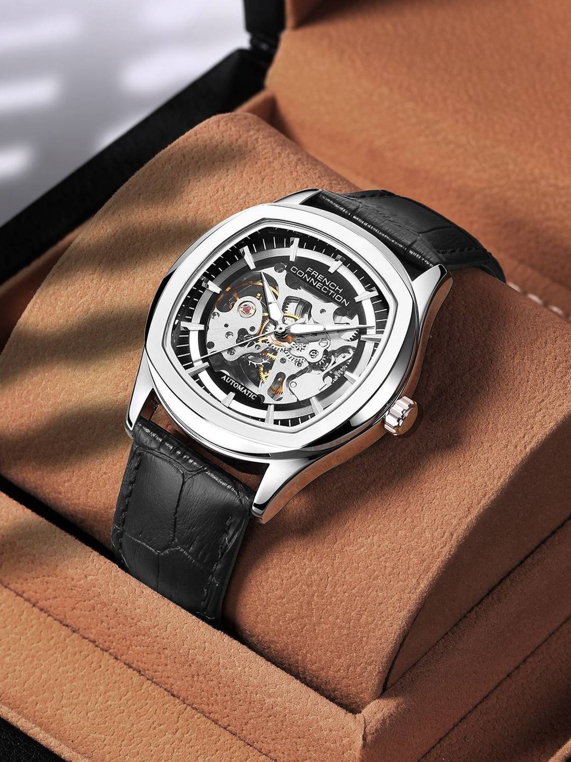 French Connection GEARION Silver Skeleton Watch - Image 4