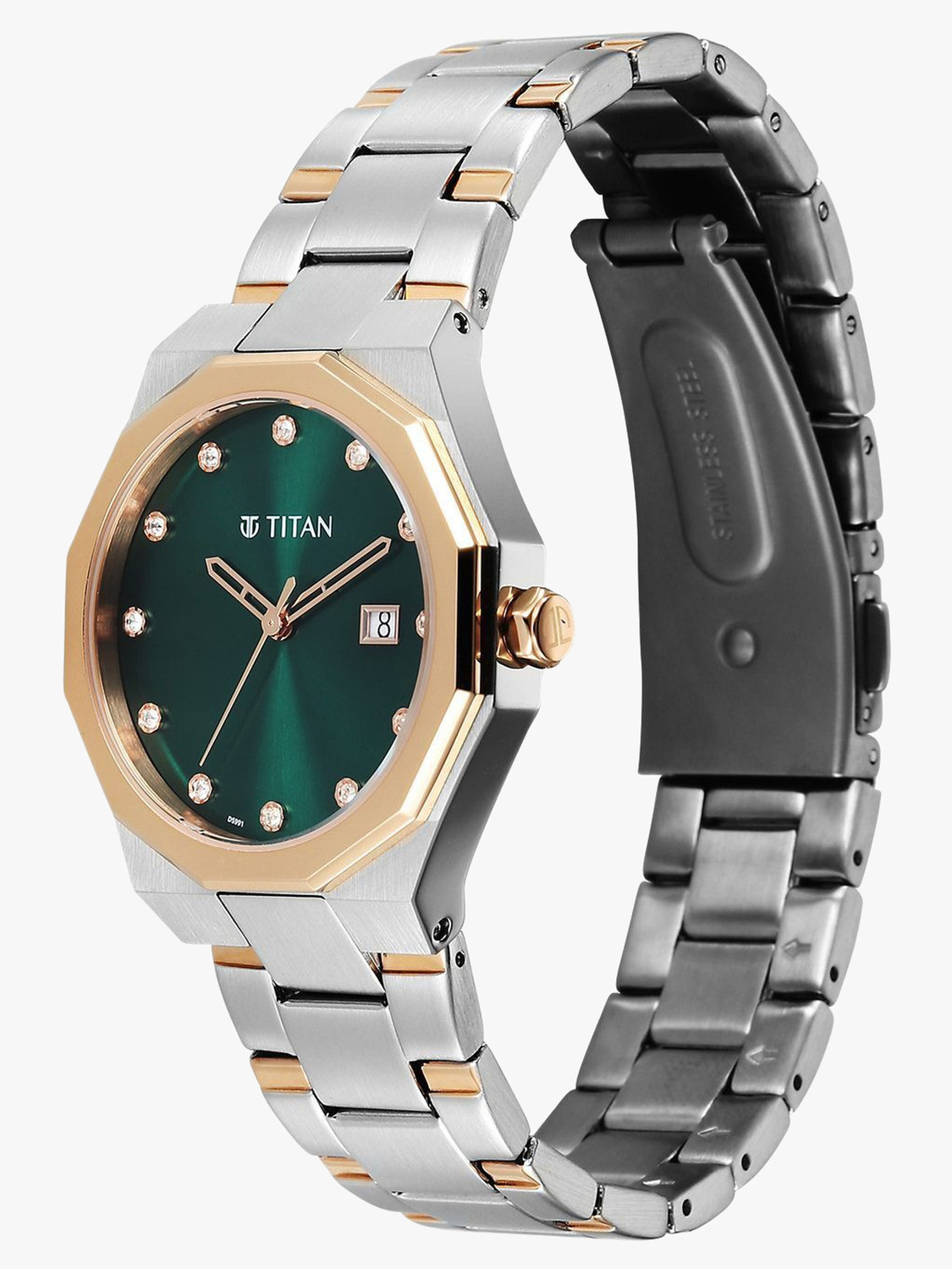 Image of Titan Radiance Radiance Quartz Green Dial Rose Gold&Silver Metal Strap Analog Watch - For Women