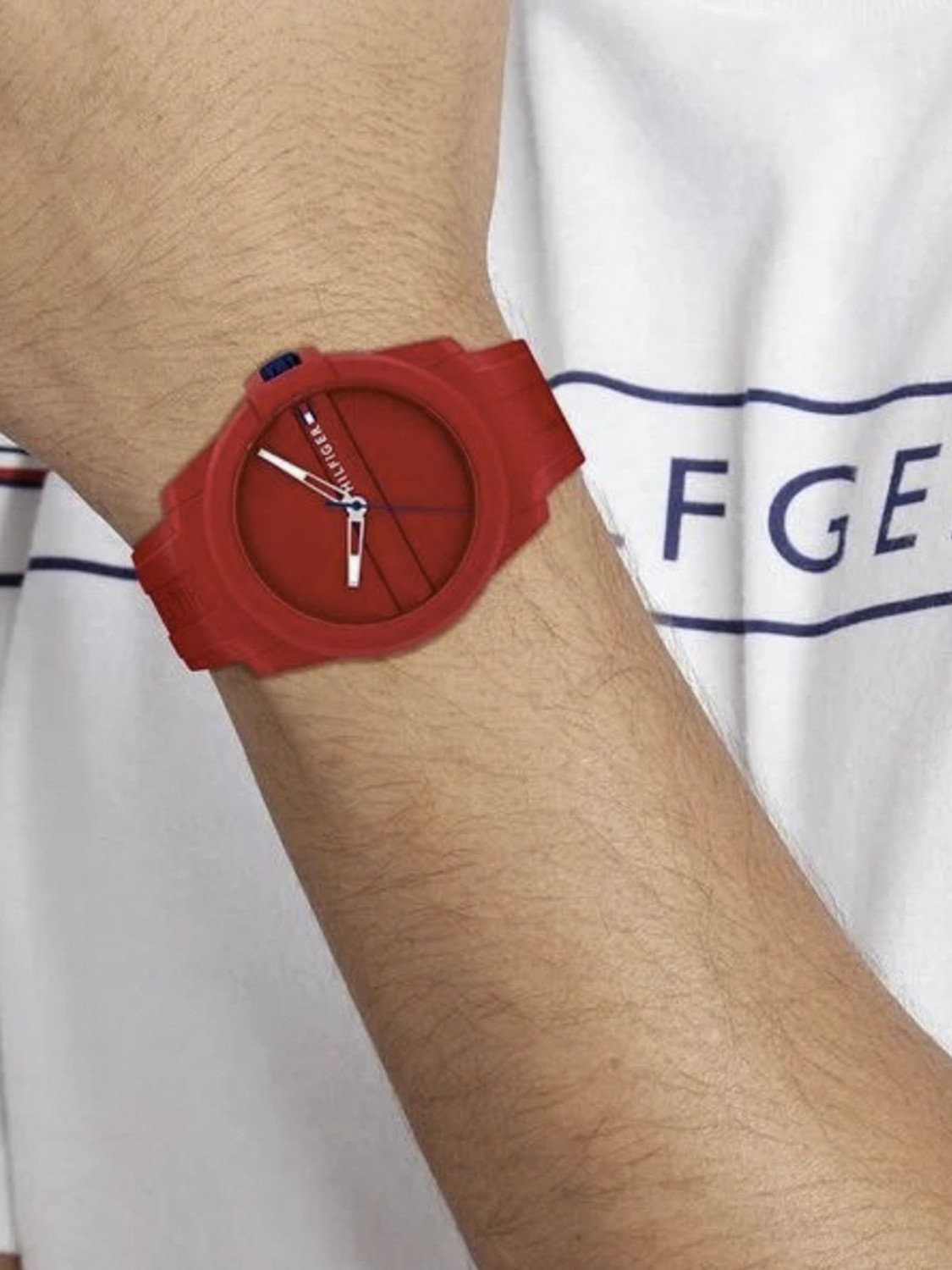 Image of TOMMY HILFIGER Tommy Hilfiger Quartz Red Dial Red Silicone Strap Analog Watch - For Men