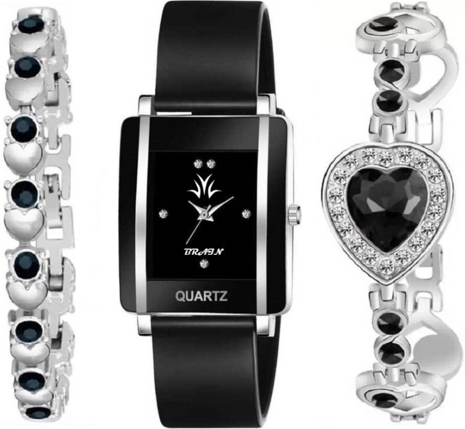 Image of BRAIN Vintage New dimond dial Square with two dimond bracelet watch for Girl,Women Analog Watch - For Women
