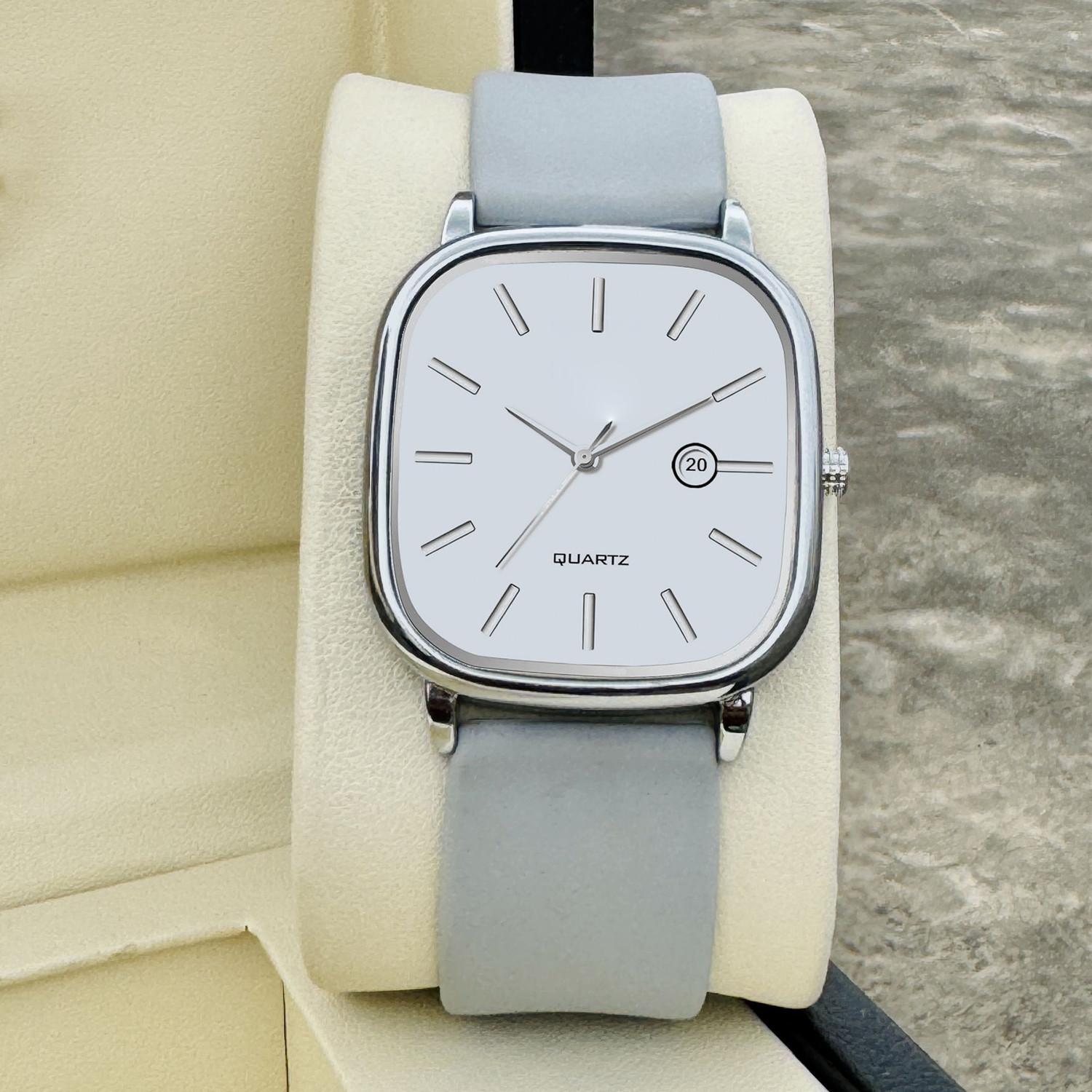 Image of HC HARMI CREATIVE Date Function Working White Dial & Grey Silicon Belt watches Lock Premium Quality Analog Watch - For Men & Women Analog Watch - For Men & Women