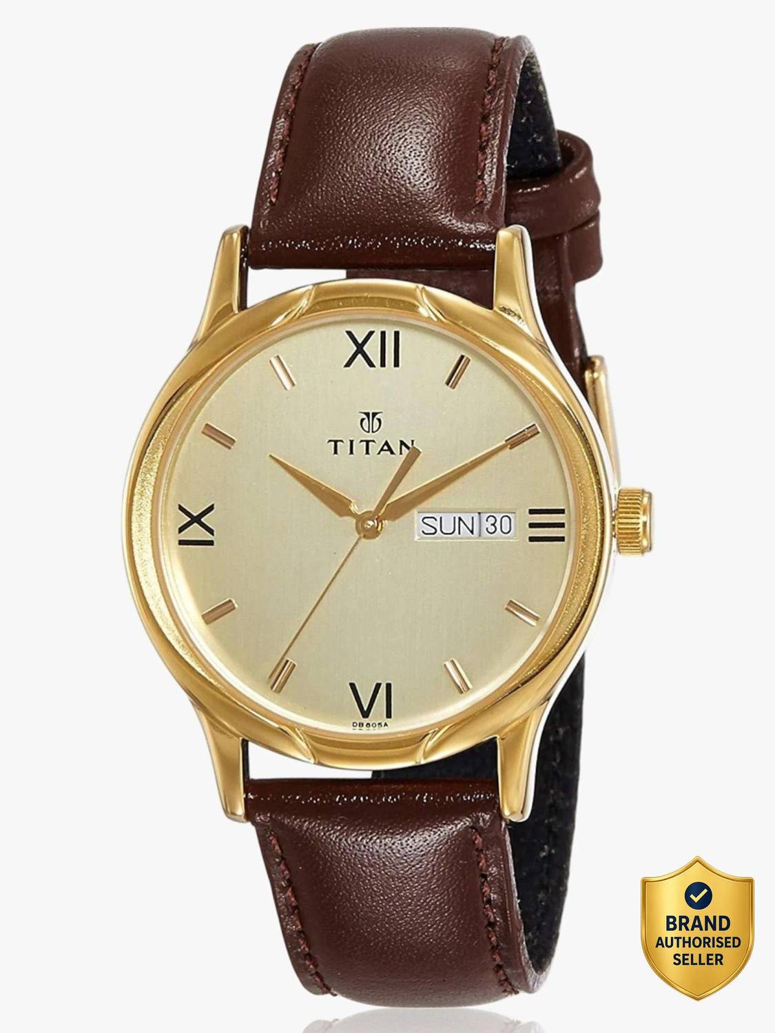 Titan NT1580YL05 Champagne Dial Brown Leather Watch - Image 1