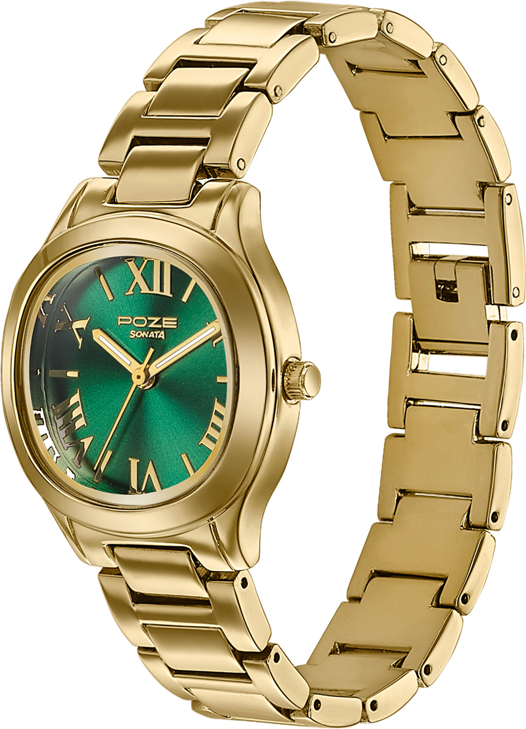 Image of SONATA Poze 8 Sonata Poze 8 Quartz Green Dial IPG Alloy Strap Analog Watch - For Women