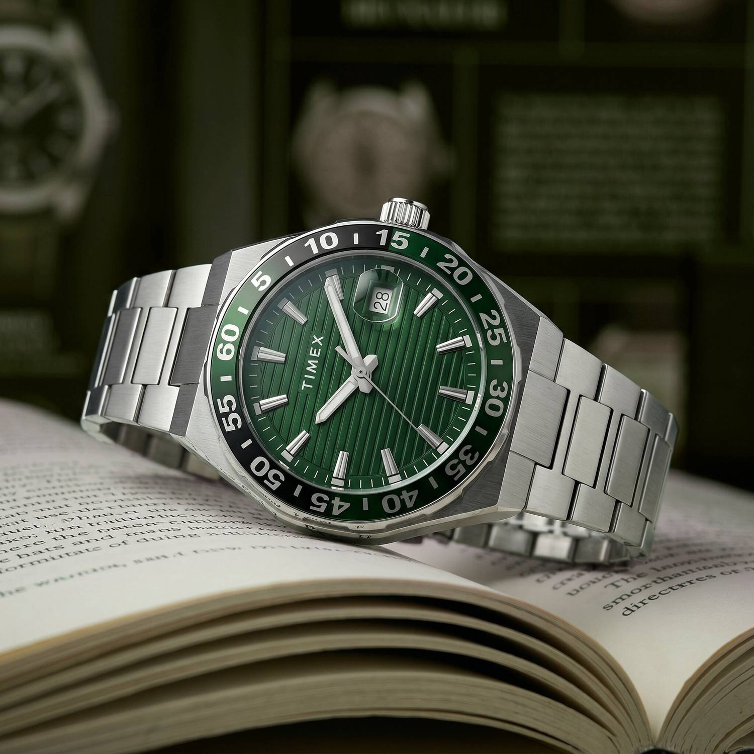 TIMEX Men's Green Dial Analog Watch with Date Display - Image 1
