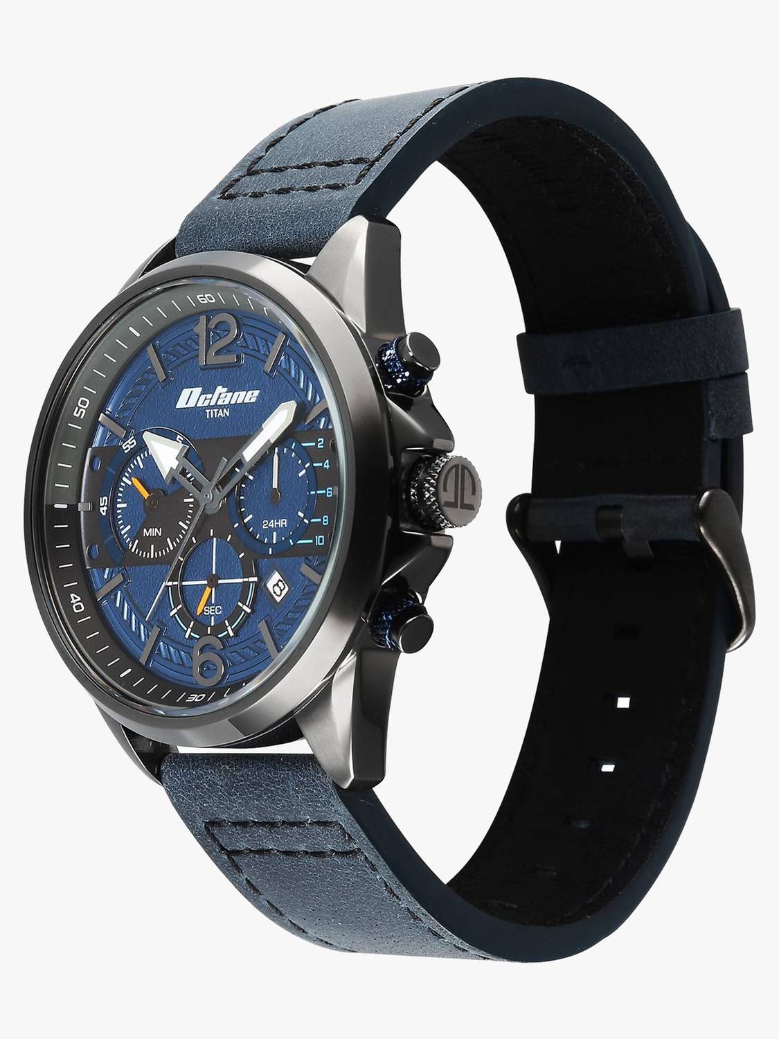 Titan Octane Quartz Blue Dial Leather Strap Watch - Image 4