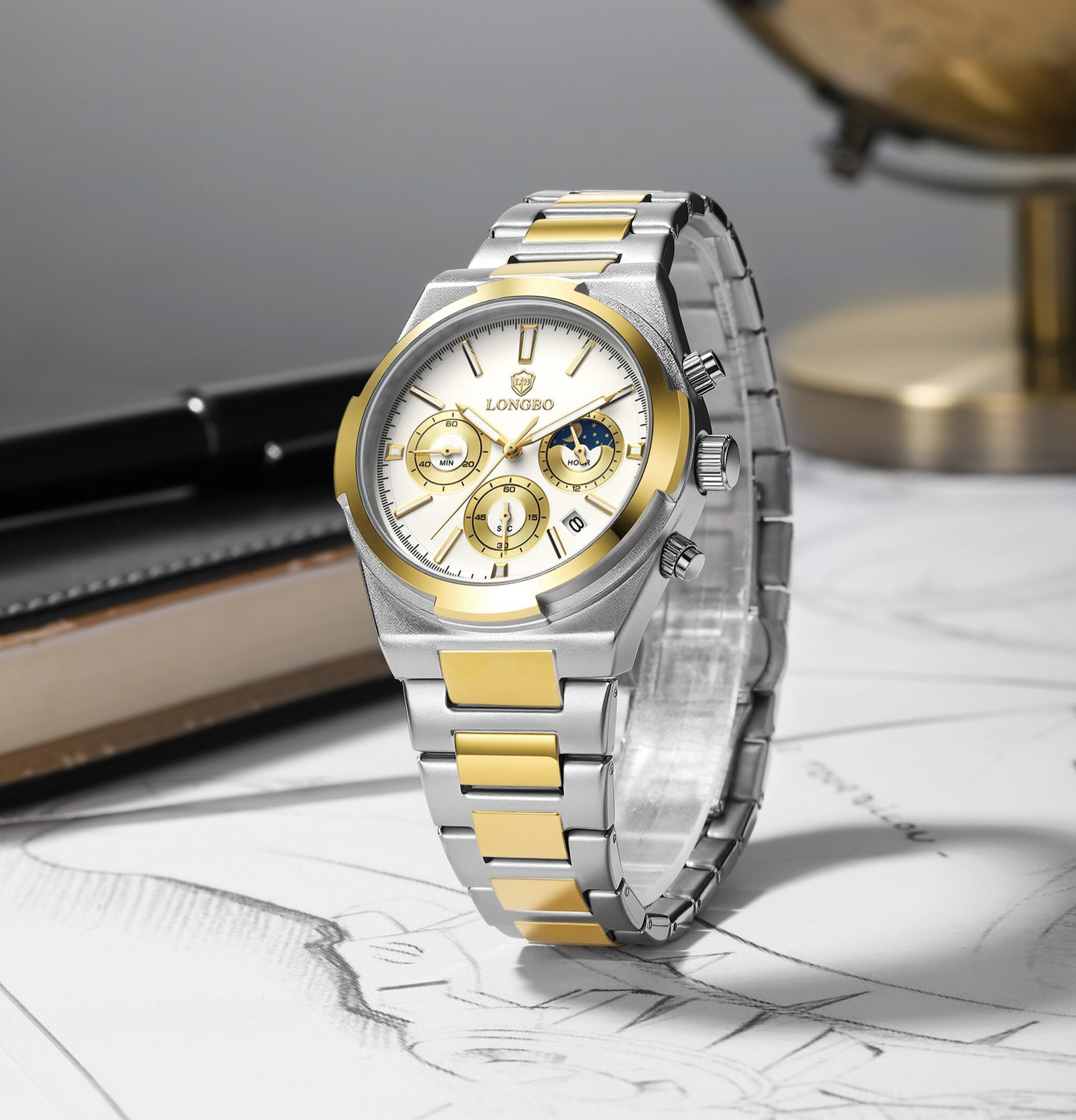 Image of Longbo Elevate 83833 Chronograph Watch with Dual Sub-Dial Layout Elevate 83833 Chronograph Watch with Dual Sub-Dial Layout Analog Watch - For Men