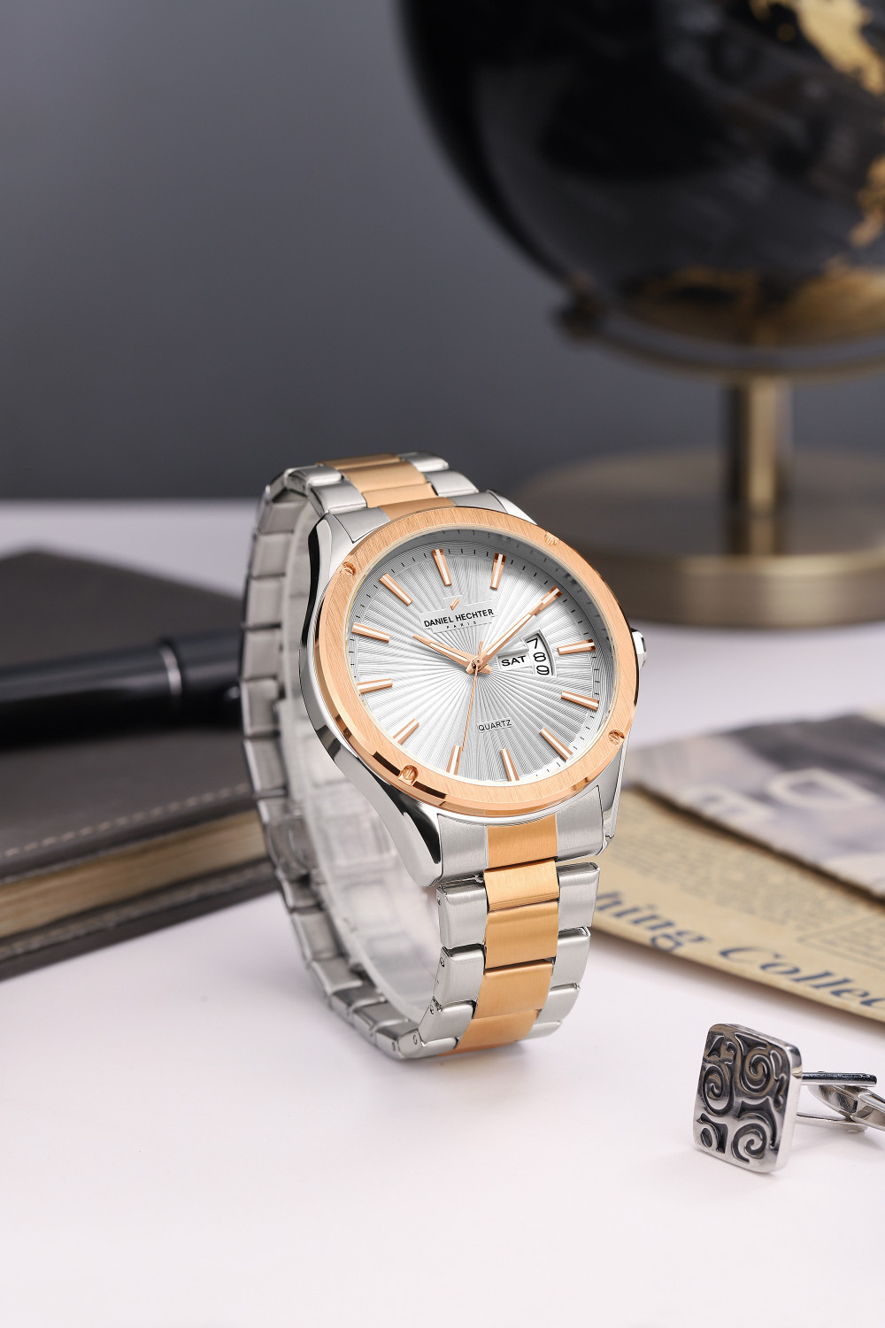 Image of DANIEL HECHTER Model DHM1014 Paris Bastille Collection Analog,Round Dial Stainless Steel Strap,Date Function Analog Watch - For Men