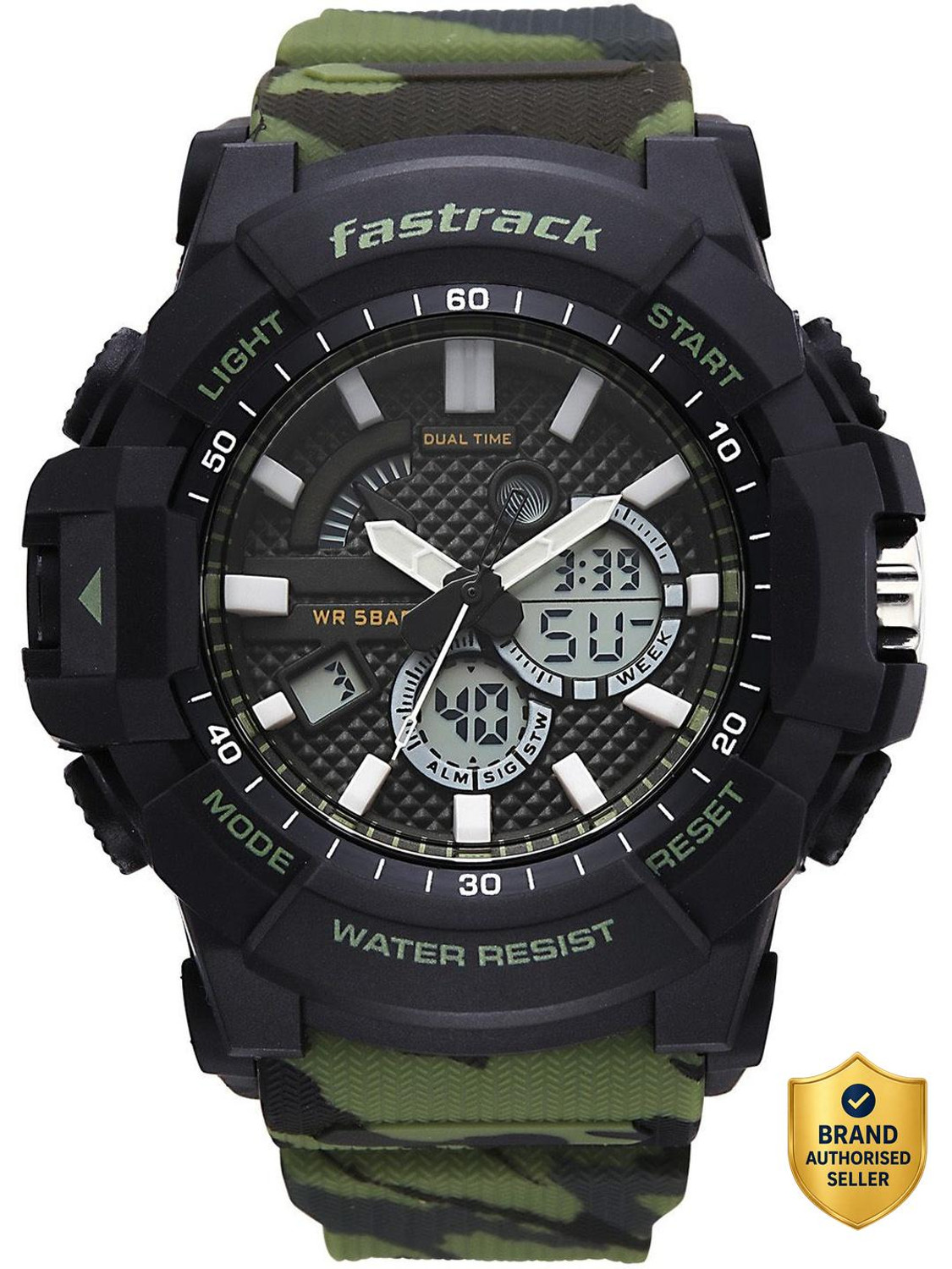 Image of Fastrack Streetstyle 6 Fastrack Streetstyle 6 Ana Digi Black Dial Camo Green Polyether Strap Analog-Digital Watch - For Men