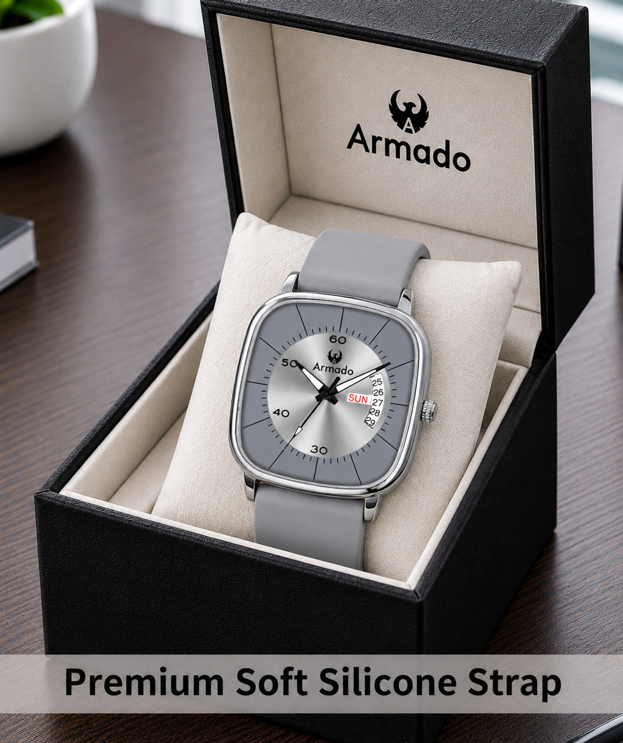 Image of ARMADO AR-MH-1281510- Grey Armado Smile, Analog square Soft Silicon Strap watch for Boys Analog Watch - For Men