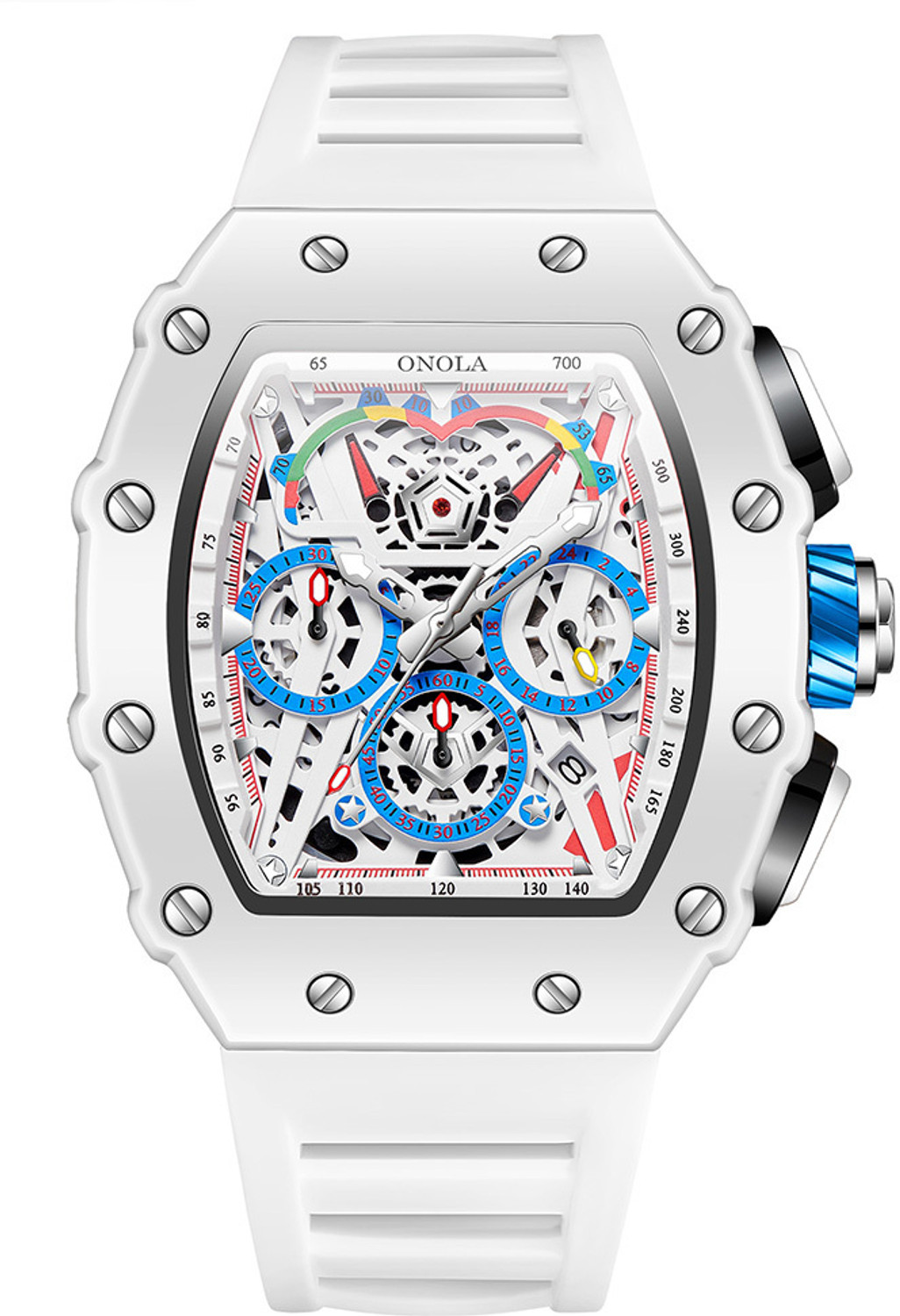 Image of ONOLA Mens Watches Chronograph Luxury White Silicone Strap Wrist Watch for Men Analog Watch - For Men