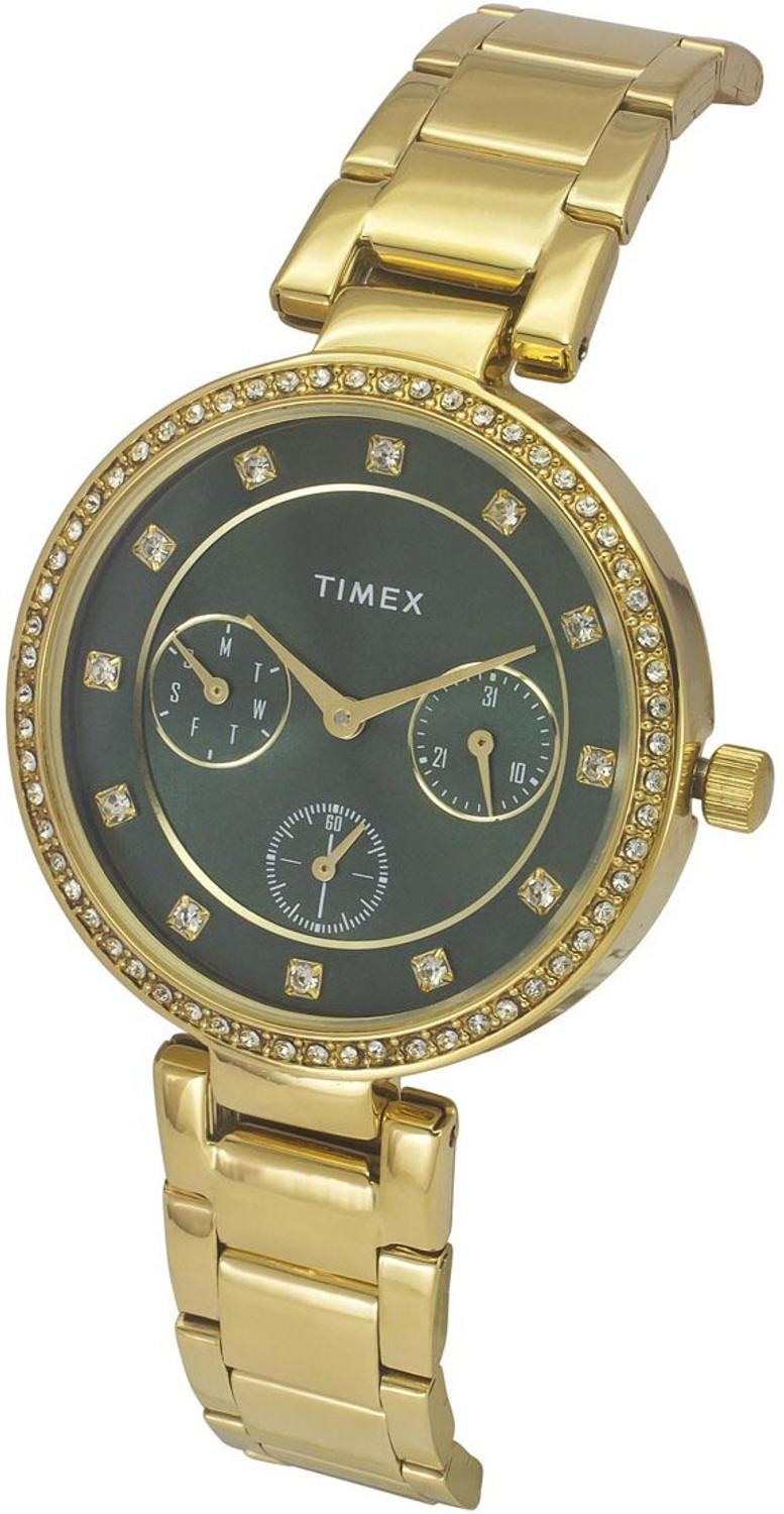 Image of TIMEX TWEL18700 Trendline Round 35mm Green Dial Analog Watch - For Women
