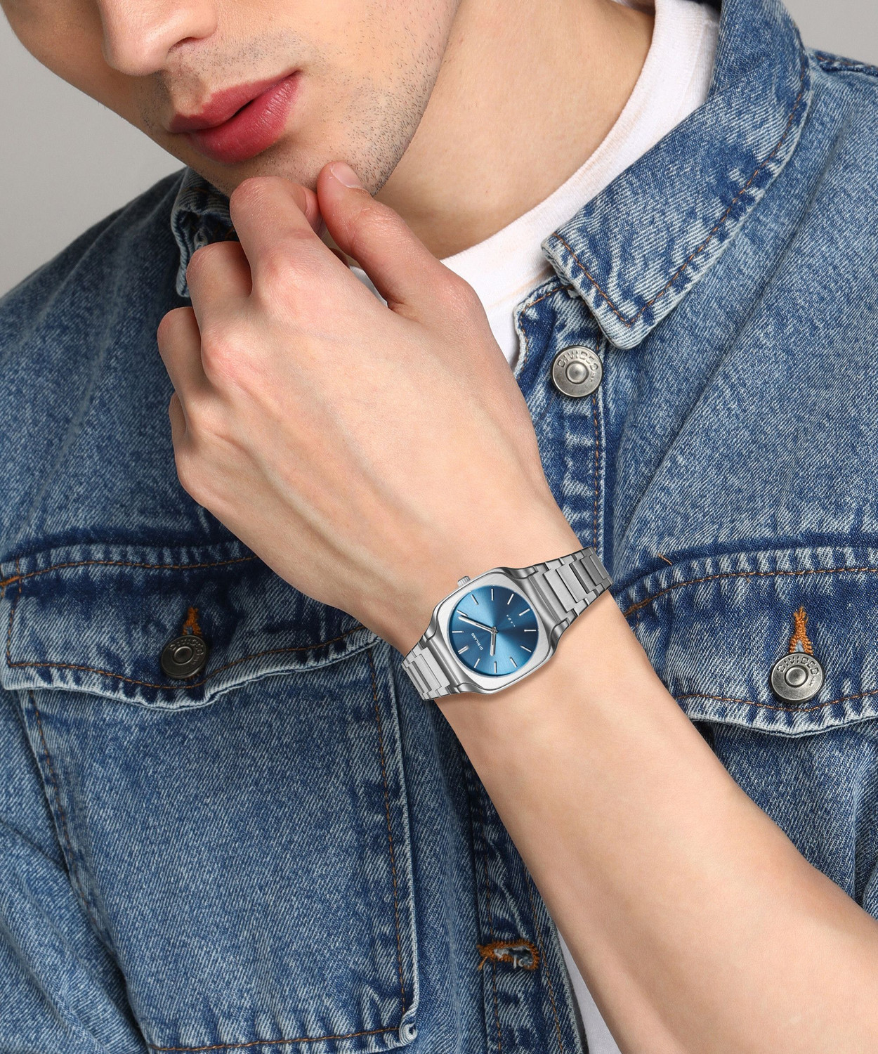 Image of D1 MILANO SQBJ07 Square Quartz Dial Soleil Blue With Silver Details Analog Watch - For Men & Women