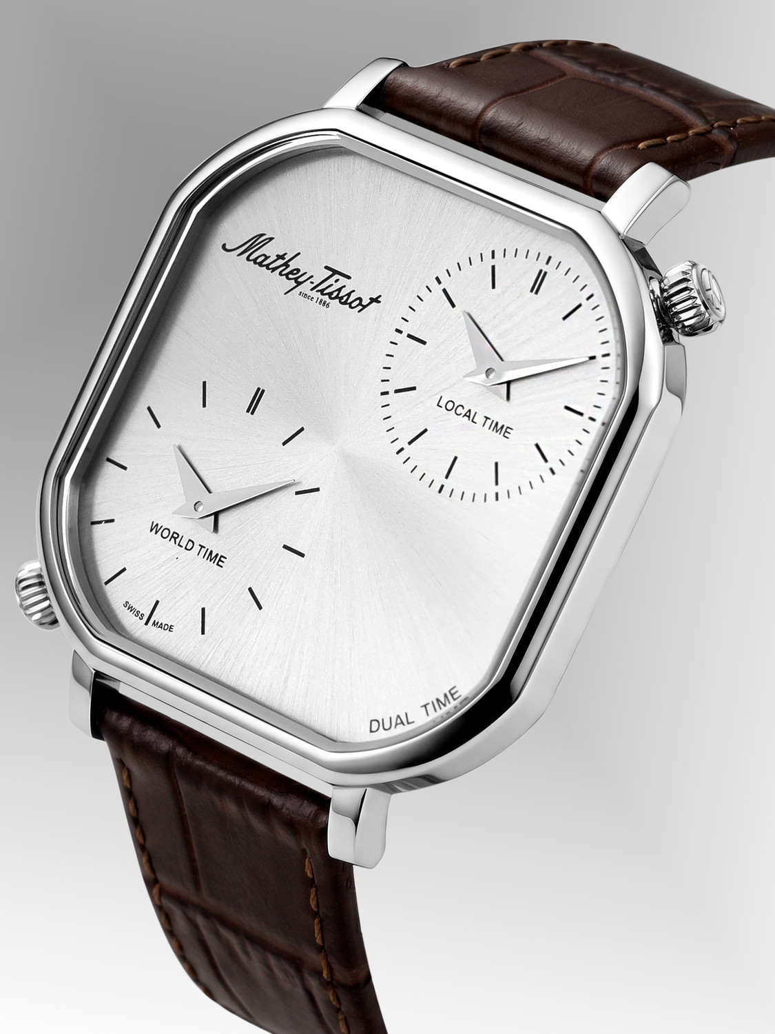 Image of Mathey-Tissot Monsoon Dual-Time Swiss Made Quartz Silver Dial Analog Watch - For Men