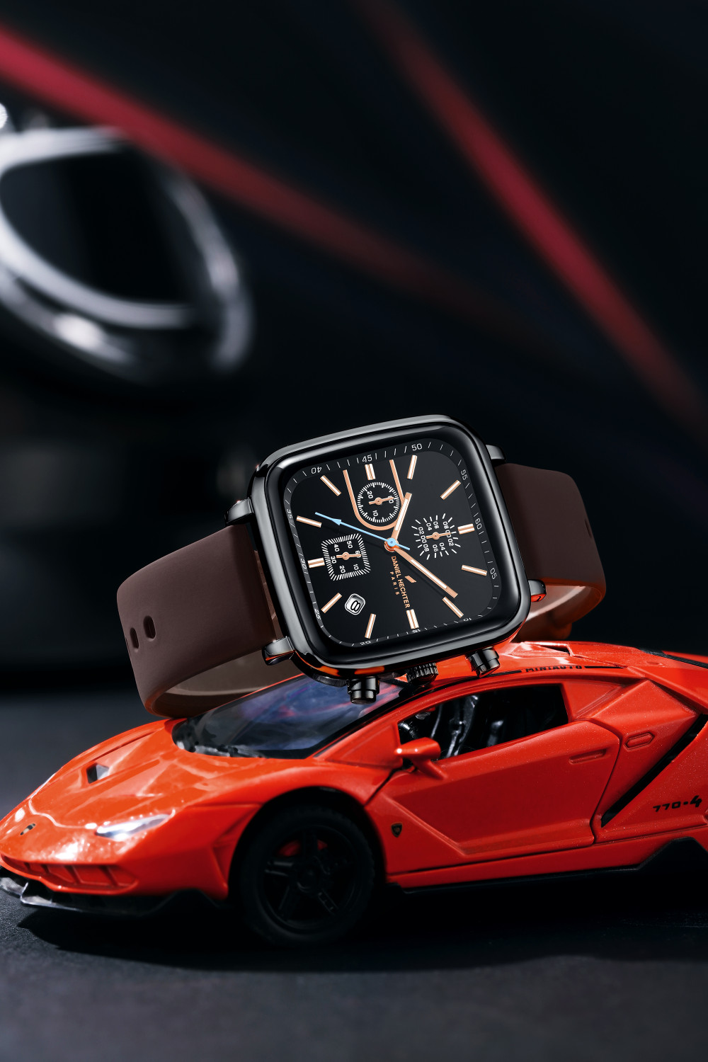 Image of DANIEL HECHTER Model DHM1002 Modern Multi Functional Watch for Men with Square dial and Silicon Band Analog Watch - For Men