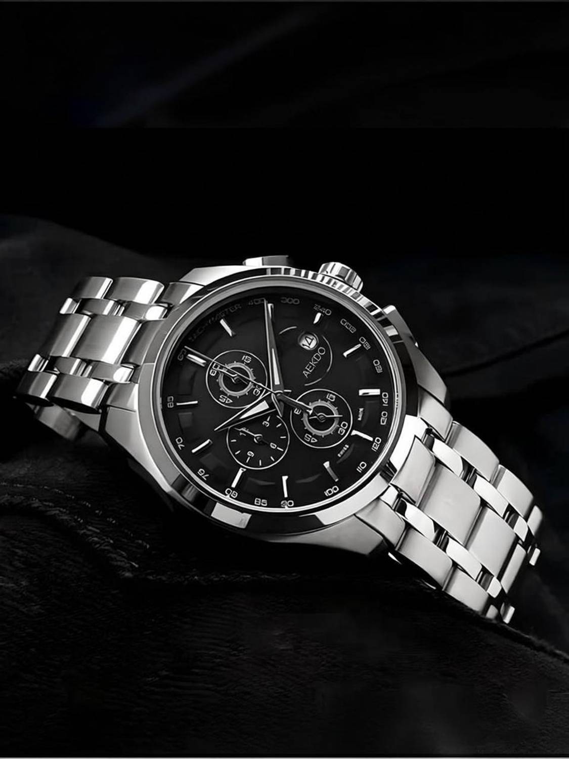 AEKDO TST Full Silver Analog Watch with Black Dial for Men Analog Watch  - For Men