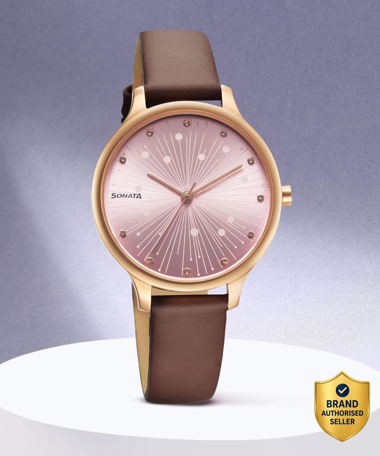 Image of SONATA Sonata Blush Pink Dial Brown Leather Strap Analog Watch - For Women