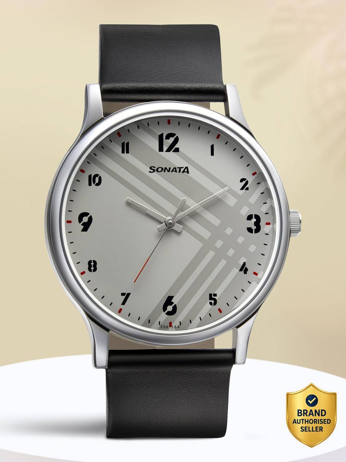 Sonata Smart Plaid White Dial Black Leather Strap Analog Watch