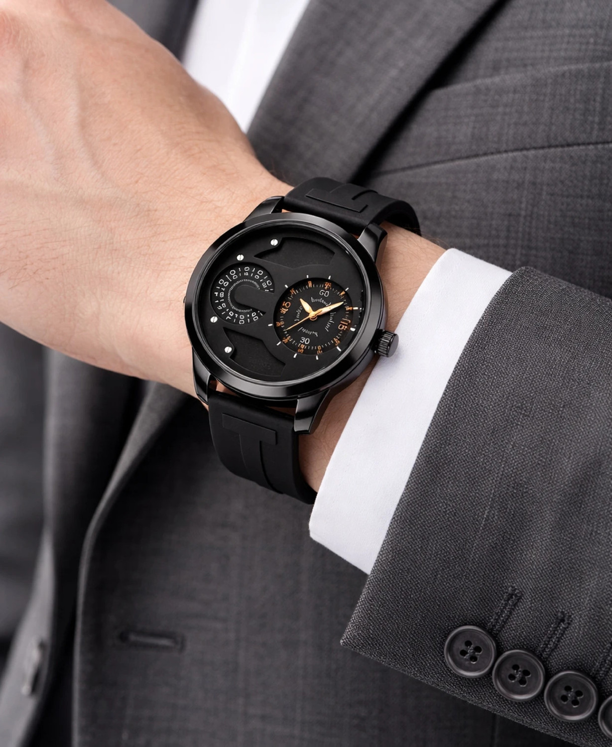 Image of WRISTON 161 Prime Collection Dual Dial Quartz Black Silicone Strap Analog-Digital Watch - For Men