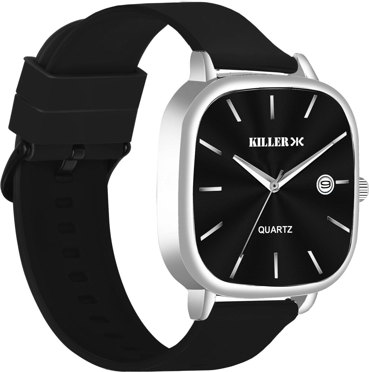 Image of KILLER Slim Square Series | Working Date | Smart Watch Strap | 3D Cut Glass | 1 Year Slim Square Series | Working Date | Smart Watch Strap | 3D Cut Glass | 1 Year Analog Watch - For Men