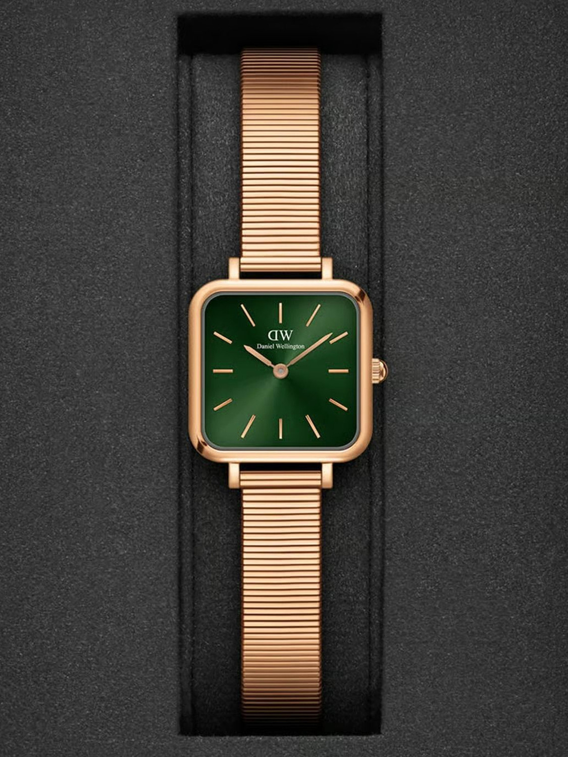 Image of DANIEL WELLINGTON Quadro Studio Emerald 22x22mm Green Dial Analog Watch - For Women