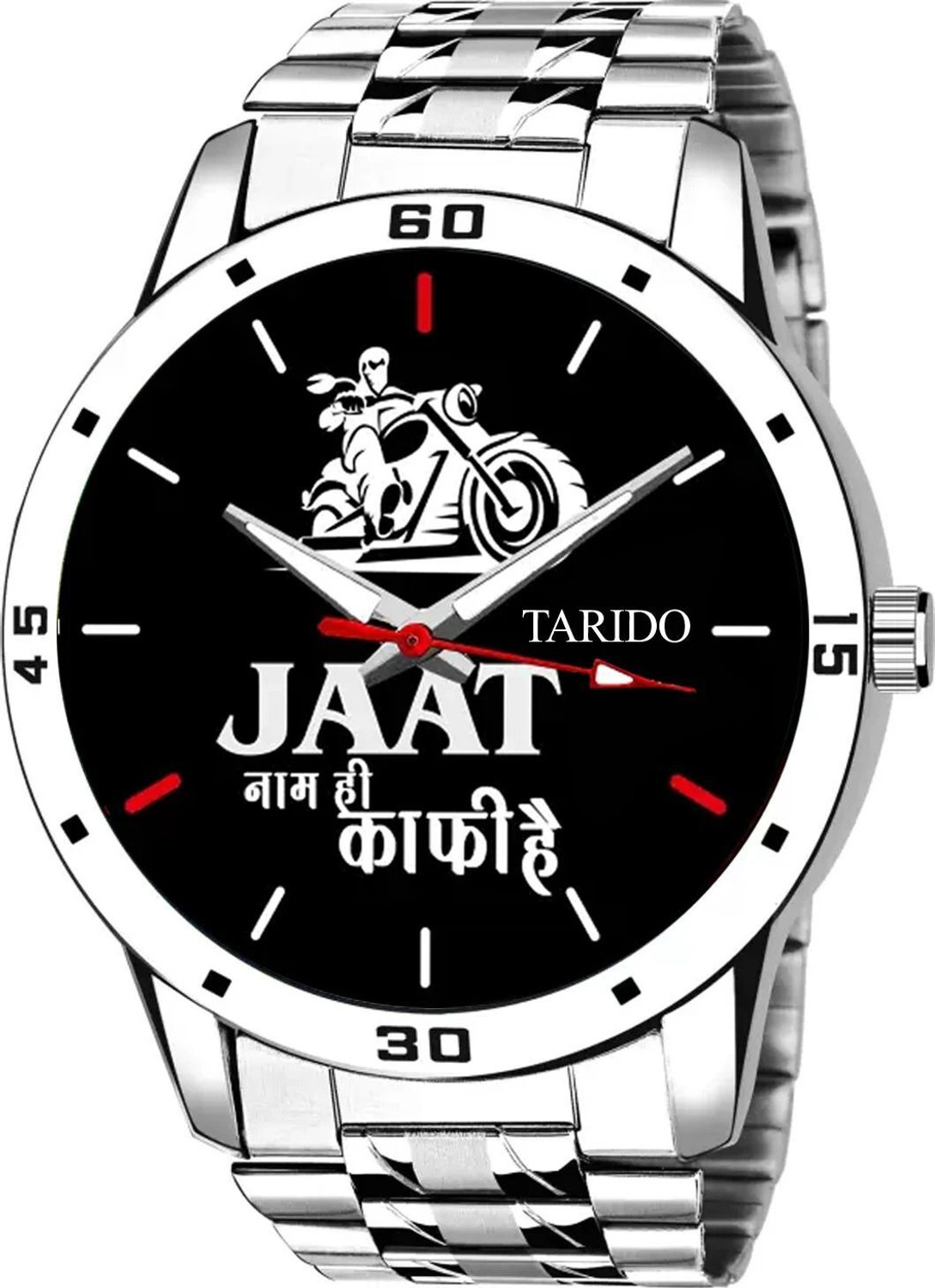 Image of house of common jaat 1568 Jaat Watch black dial stainless steel strap analog wrist Analog Watch - For Men