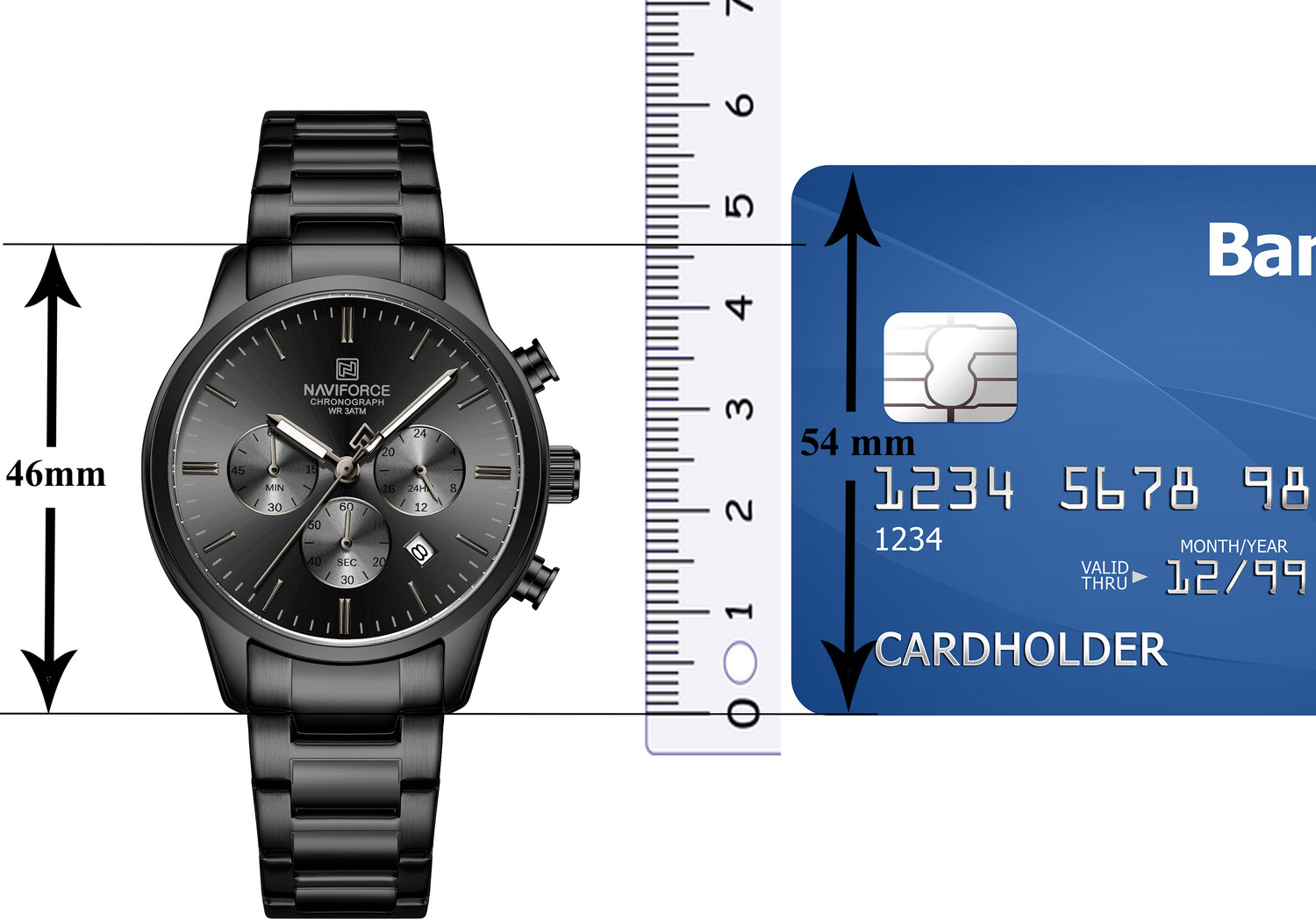 Image of NAVIFORCE NF8076 Classic Full Black Multifunctional Date Display Analog Watch - For Men