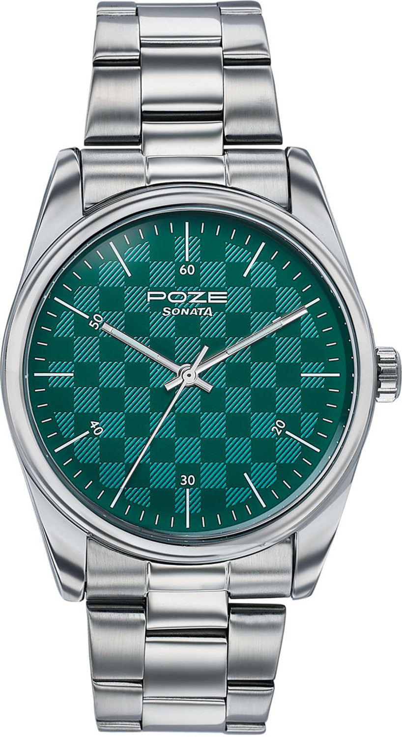 Image of SONATA Poze Drop 9.1 Poze 9 Quartz Green Dial Silver Strap Analog Watch - For Men
