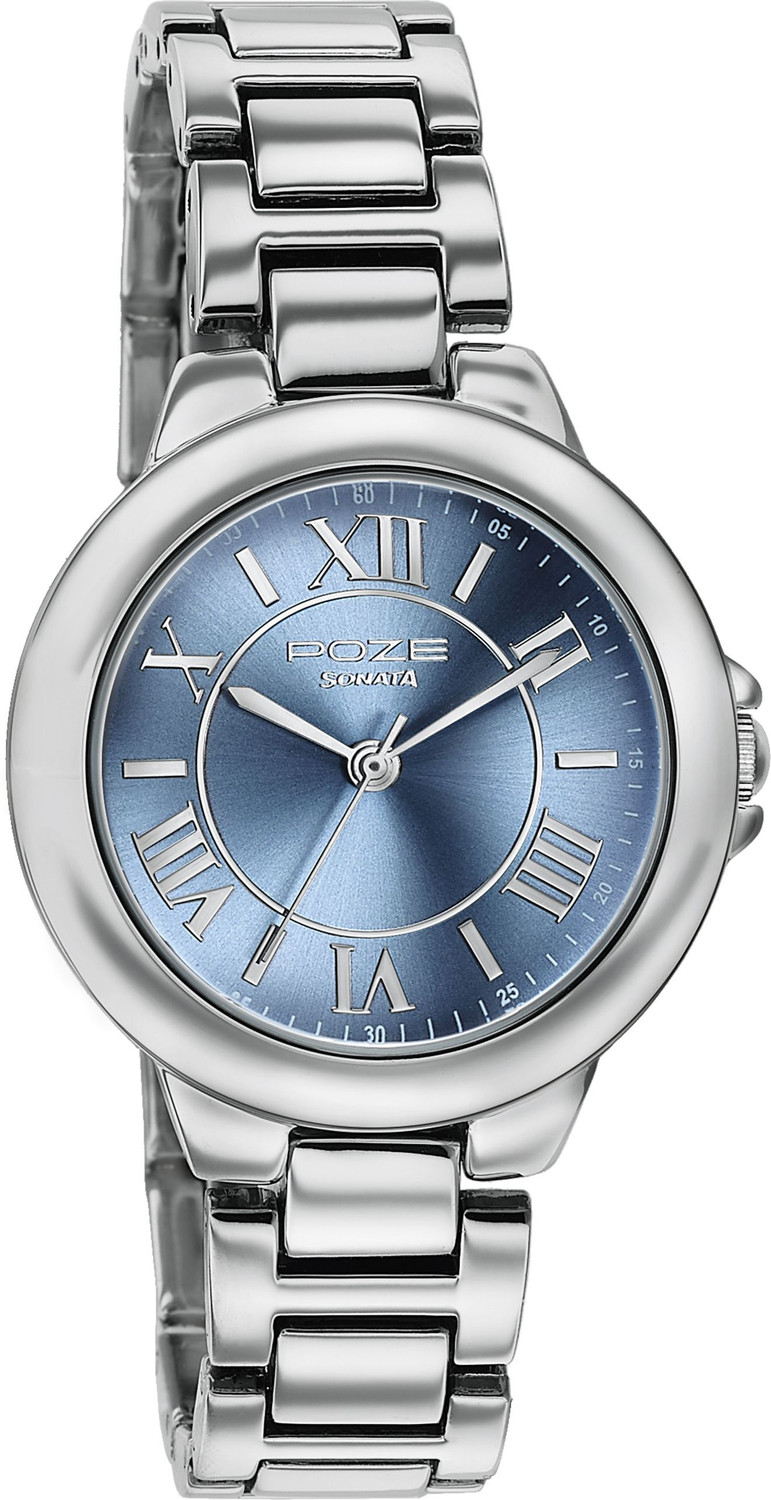 Image of SONATA Poze 8 Sonata Poze 8 Quartz Blue Dial Silver Alloy Strap Analog Watch - For Women