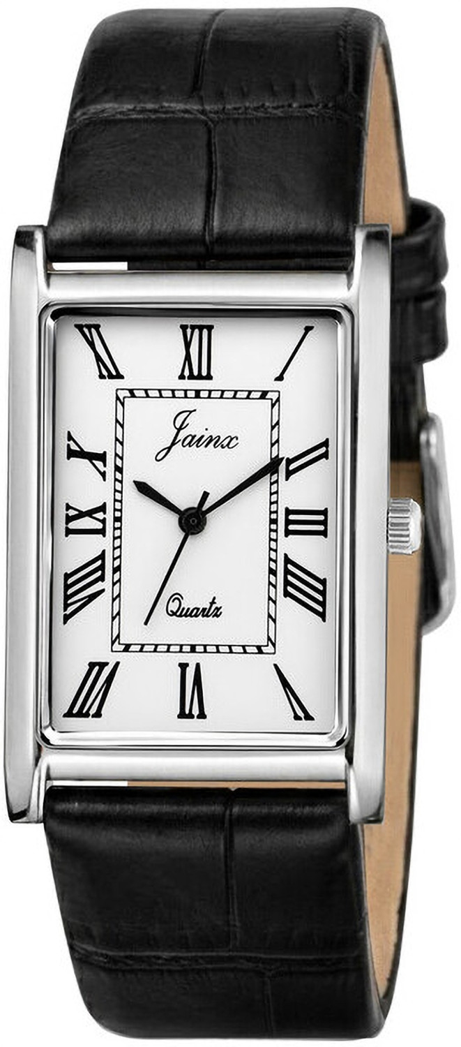 Image of JAINX JM7250 Executive Rectangular Shape Black Leather Strap Analog Watch - For Men