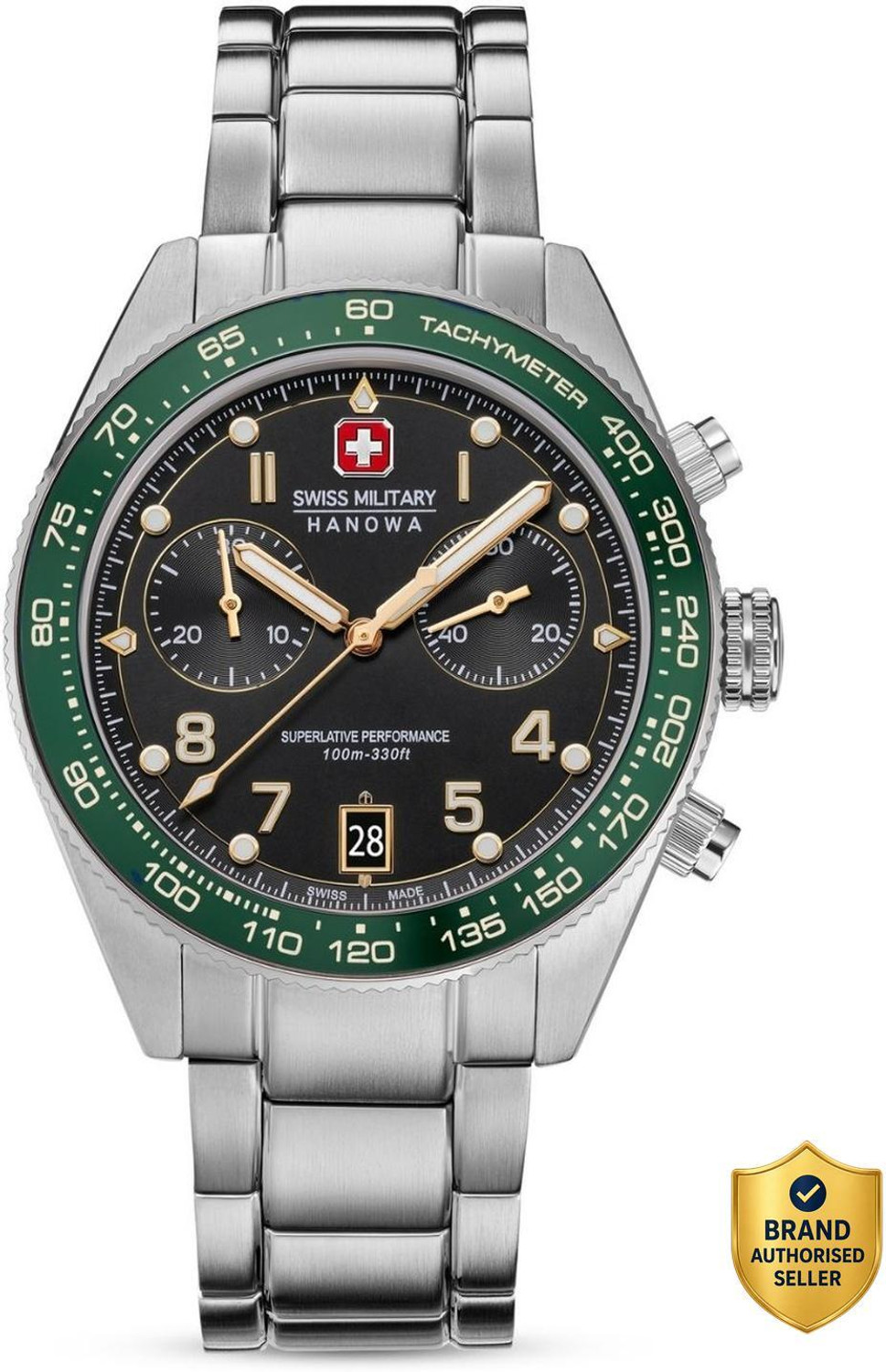 Image of Swiss Military Hanowa SPITFIRE Spitfire Dated Black Dial | Swiss Made | Silver Chronograph Watch for Men Analog Watch - For Men