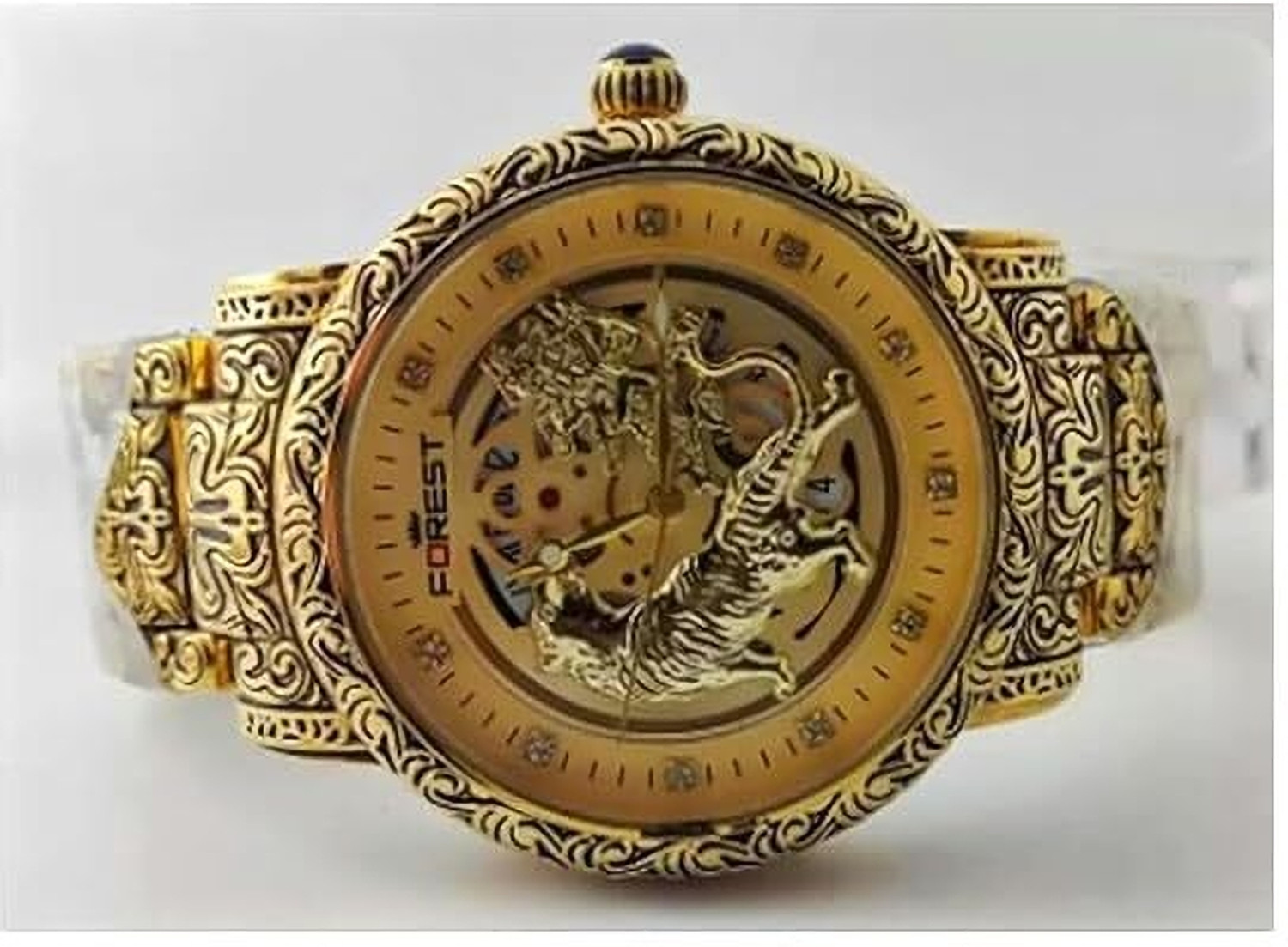 Image of sanowrex Luxury Dragon Design Mechanical Watch,Tiger Design, with Date Display Analog Watch - For Men