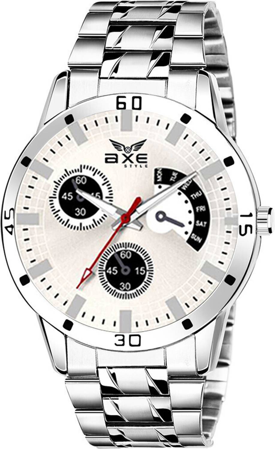 AXE Style X-3005 Black Mens Watch| Blue Mens Watch| Steel Chain