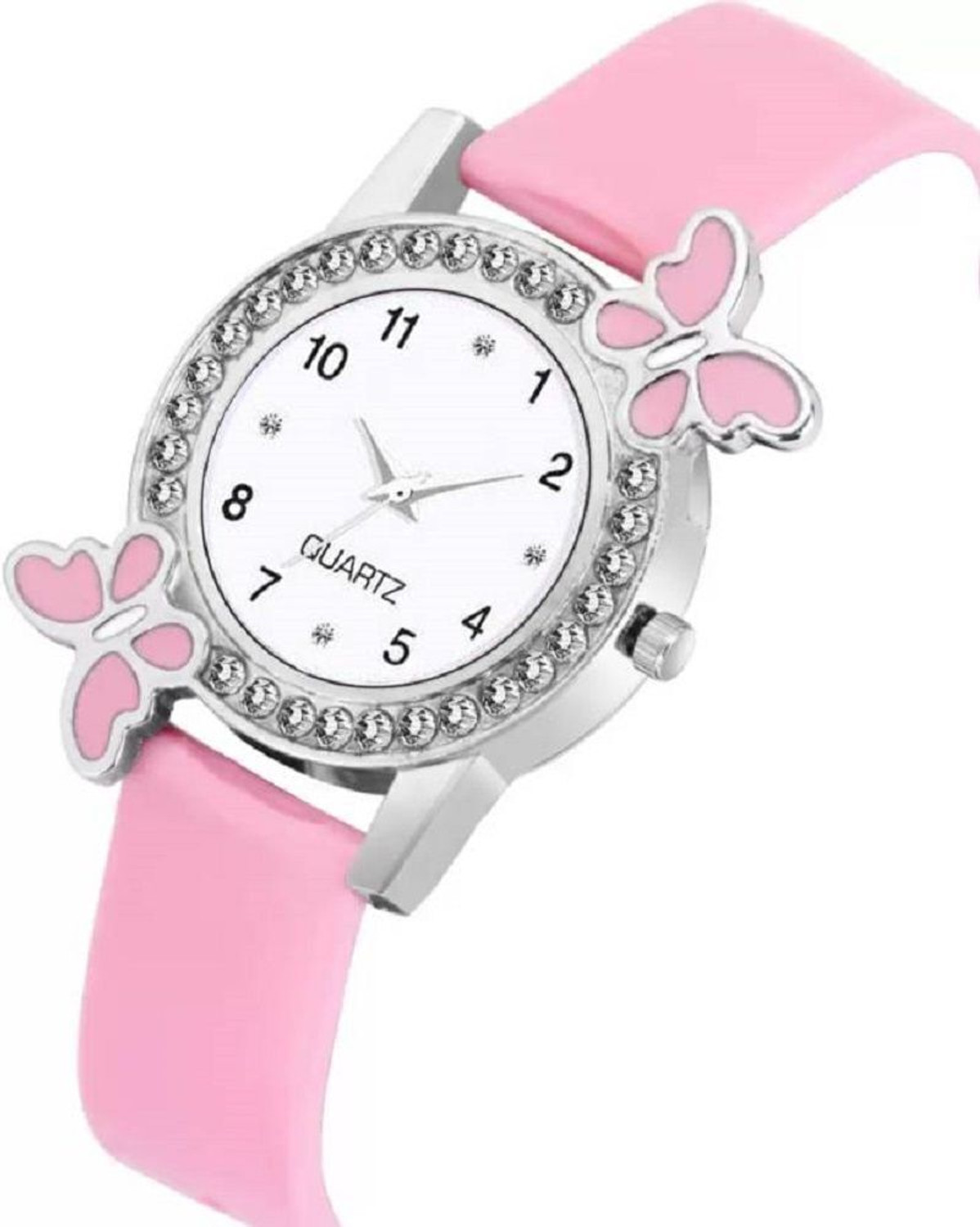Image of BRAIN Vintage NEW PINK COMBO BRACELET WITH ONEDIMOND BUTTERFLY Analog Watch - For Girls