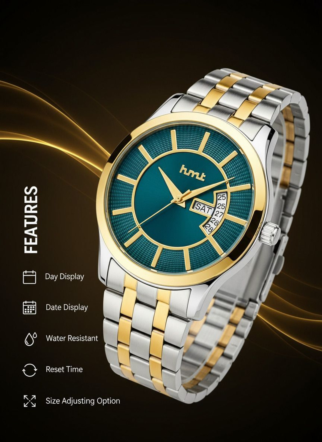Image of hmt QUARTZ HMT Stainless Steel Chain Green Dial Water Resistant Watch For Mens & Boys Analog Watch - For Men