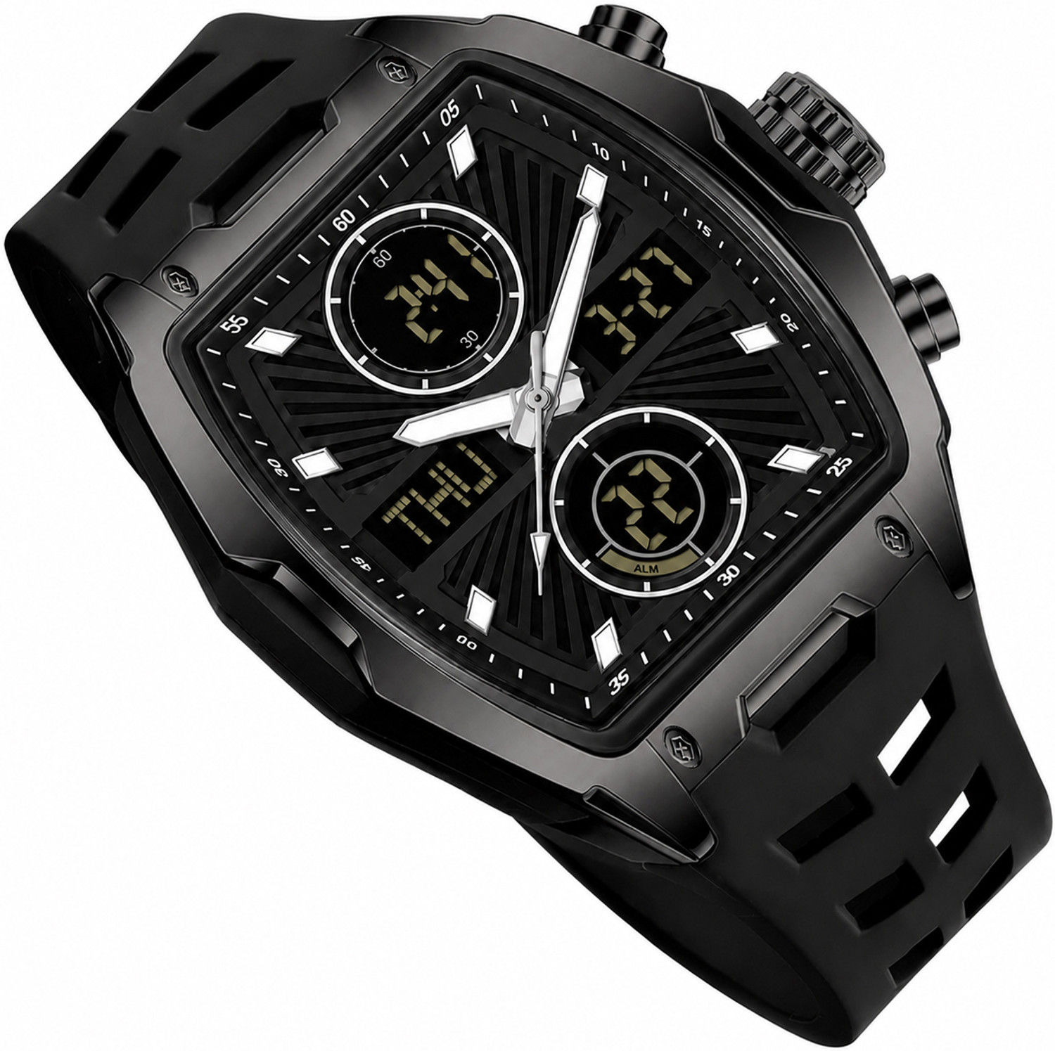 Image of LOIS CARON LCDA8031 Analog Digital Watch for Men | curved Barrel Shaped Multifunction Dual Display Analog-Digital Watch - For Men