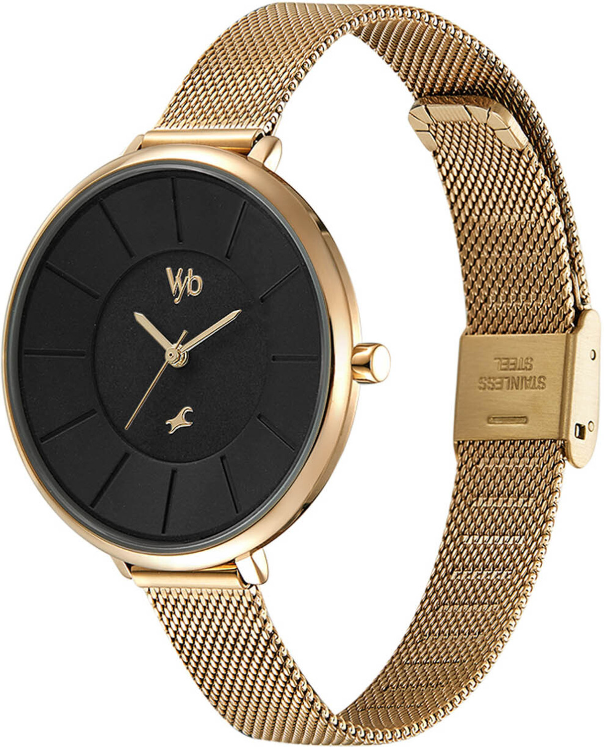 Image of Fastrack Vyb Halo Anthracite Dial Gold Stainless Steel Strap Watch for Girl Analog Watch - For Women