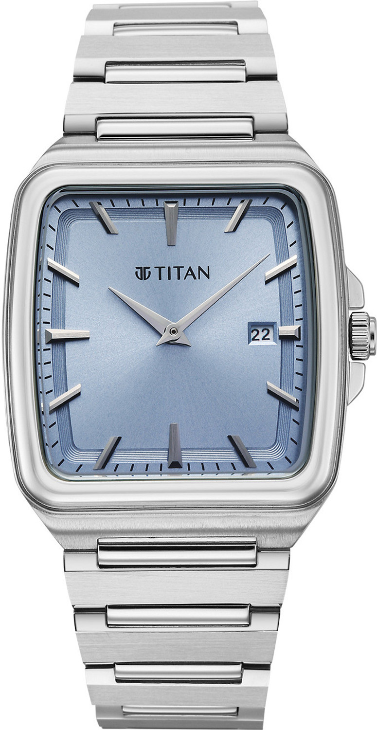 Image of Titan Titan Classique sleekfit Classique sleekfit 2 Hands + Date@3H Ice blue Dial Silver Color Strap Analog Watch - For Men