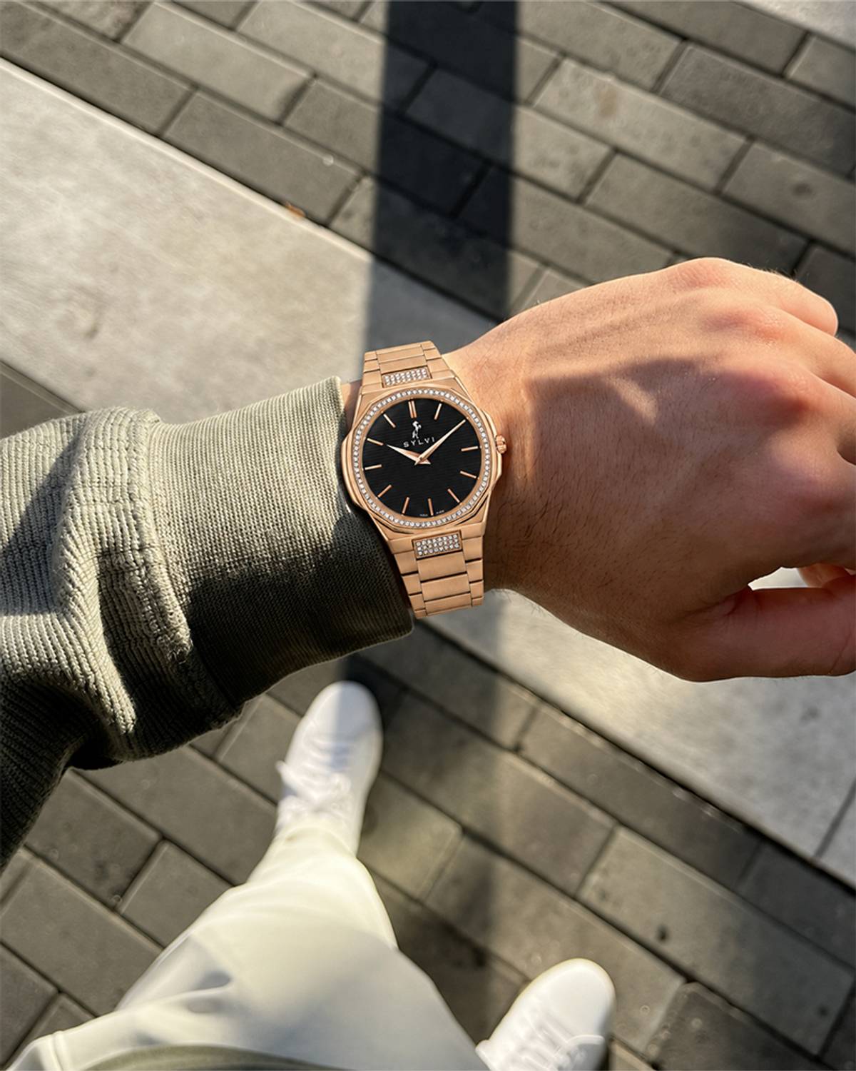 Sylvi Blade-Crystal Black Rose Gold Steel Men's Watch - Image 2