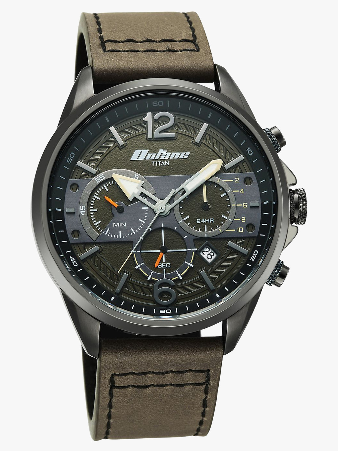 Image of Titan Titan Octane Cred Titan Octane Cred Quartz with Green Dial Grey Leather Strap Analog Watch - For Men
