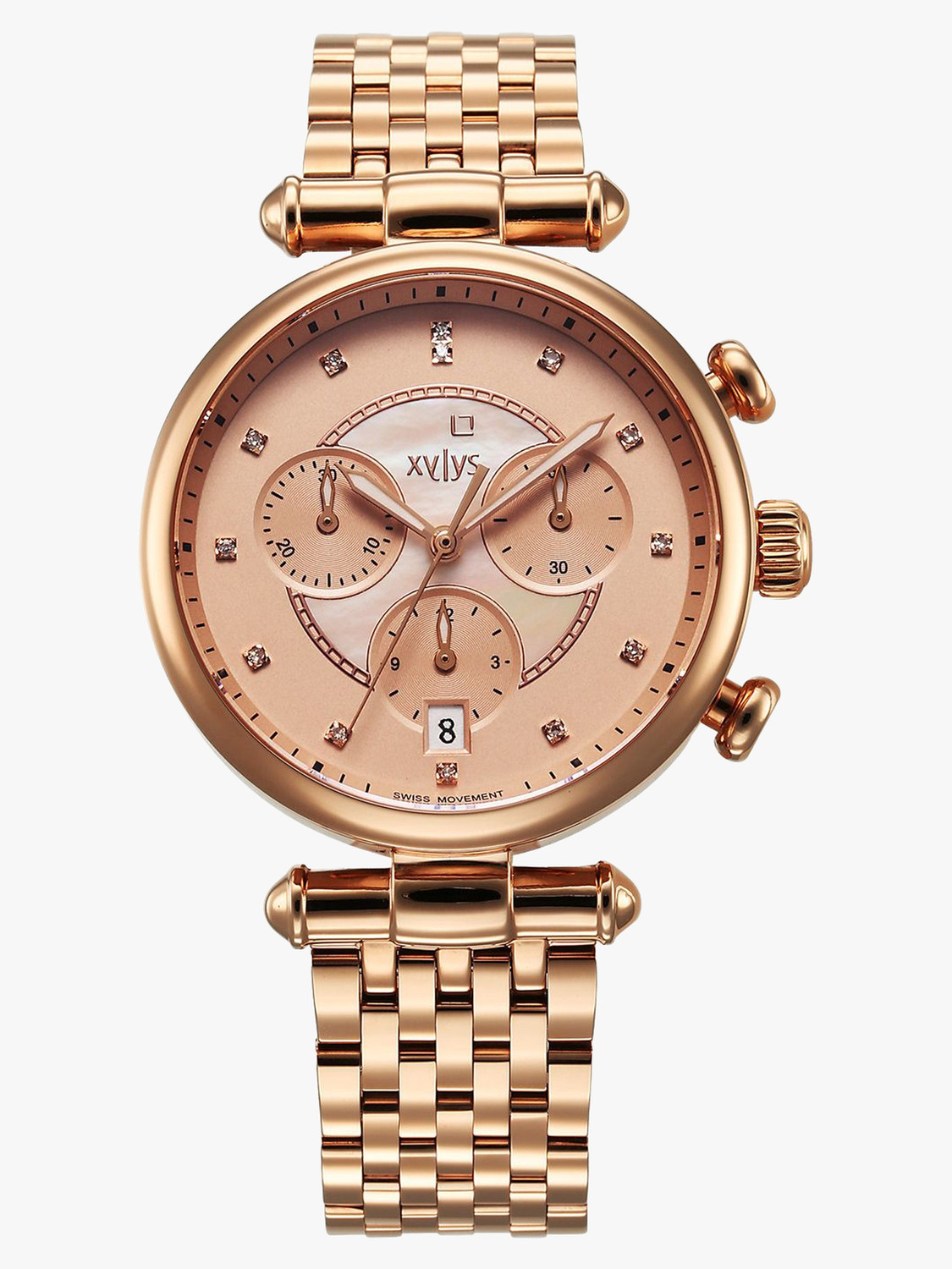 Image of XYLYS Ethereum Xylys Quartz Chronograph Rose Gold Dial Gold Stainless Steel Strap Analog Watch - For Women