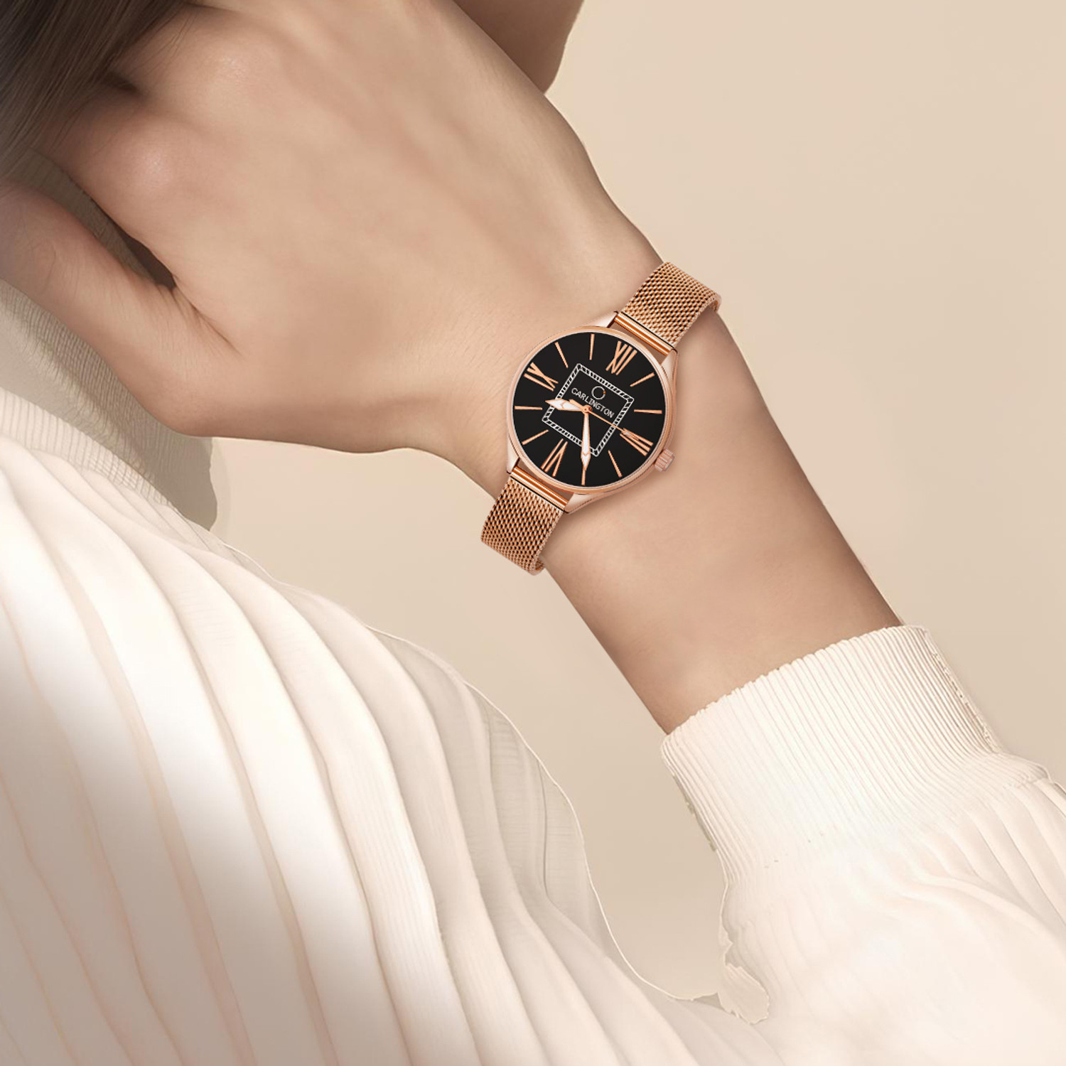 Image of Carlington CT2015 Carlington Elite Ladies With Self Adjustable Mesh Strap And Water Resistant Analog Watch - For Women