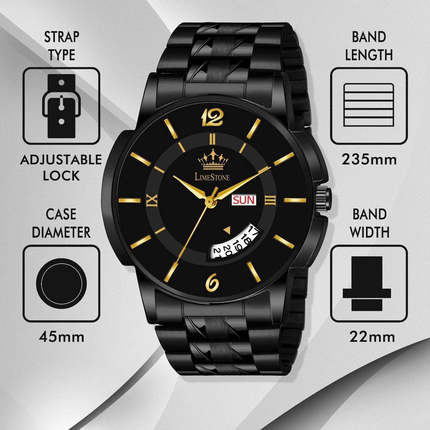 LIMESTONE All Black Day & Date Quartz Watch - Men - Image 4