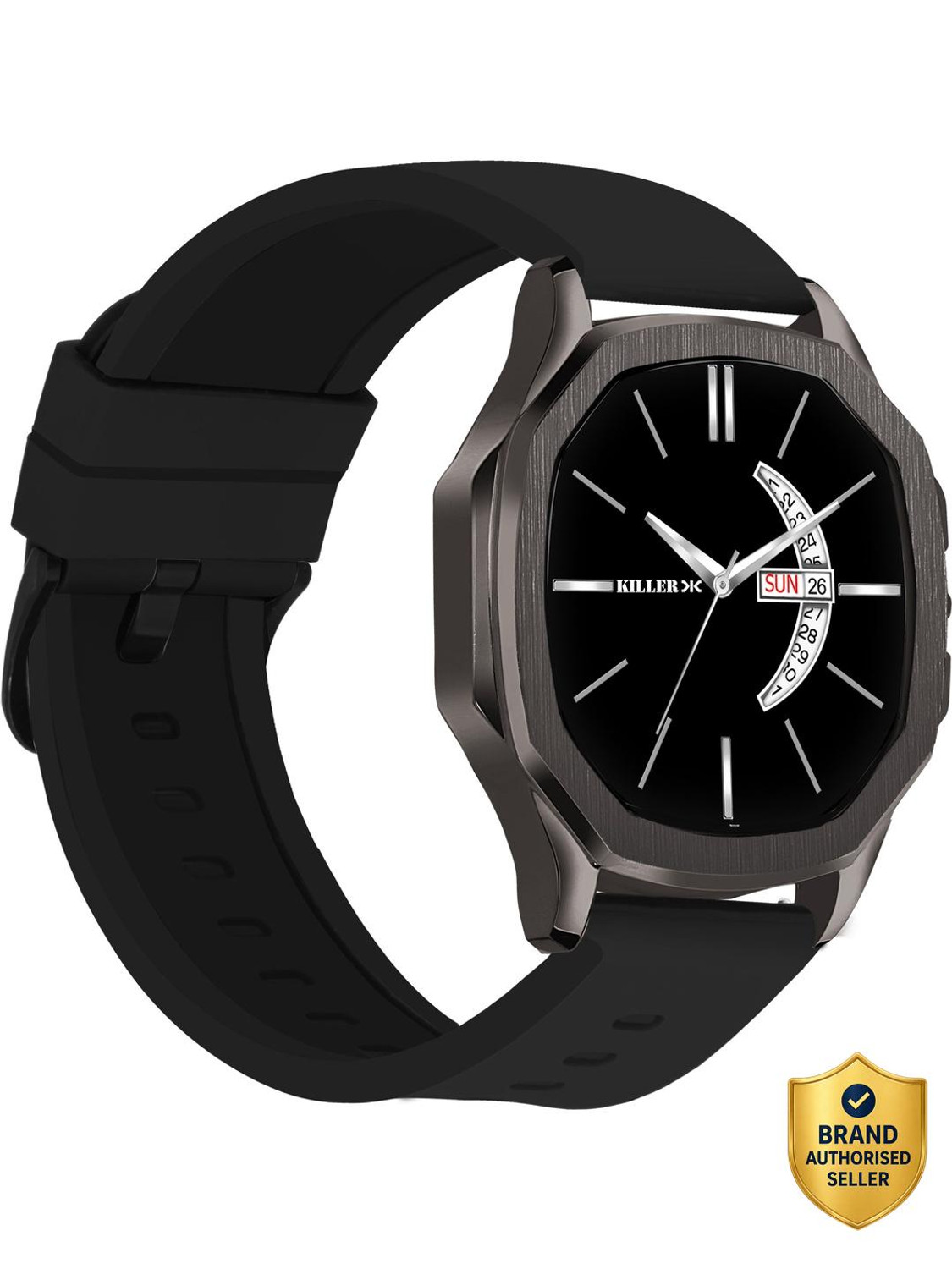 Image of KILLER Hexa Gun Metal Series | Smart Watch Strap | 3D Glass | Smart Clip | Day & Date Hexa Gun Metal Series | Smart Watch Strap | 3D Glass | Smart Clip | Day & Date Analog Watch - For Men