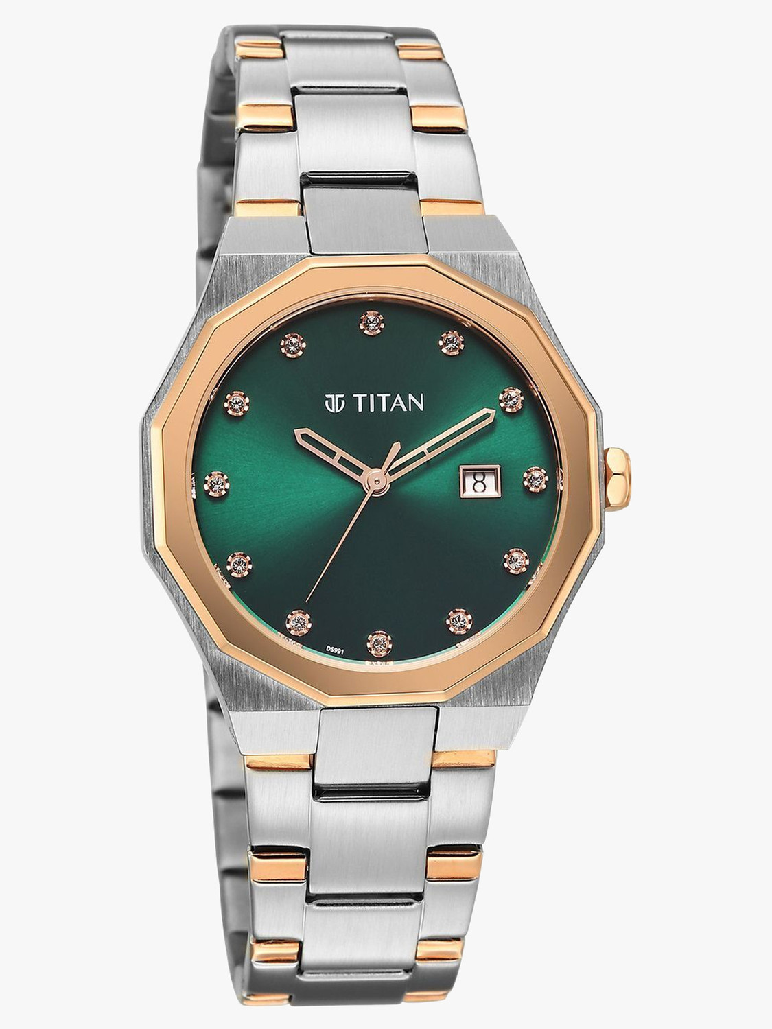 Image of Titan Radiance Radiance Quartz Green Dial Rose Gold&Silver Metal Strap Analog Watch - For Women