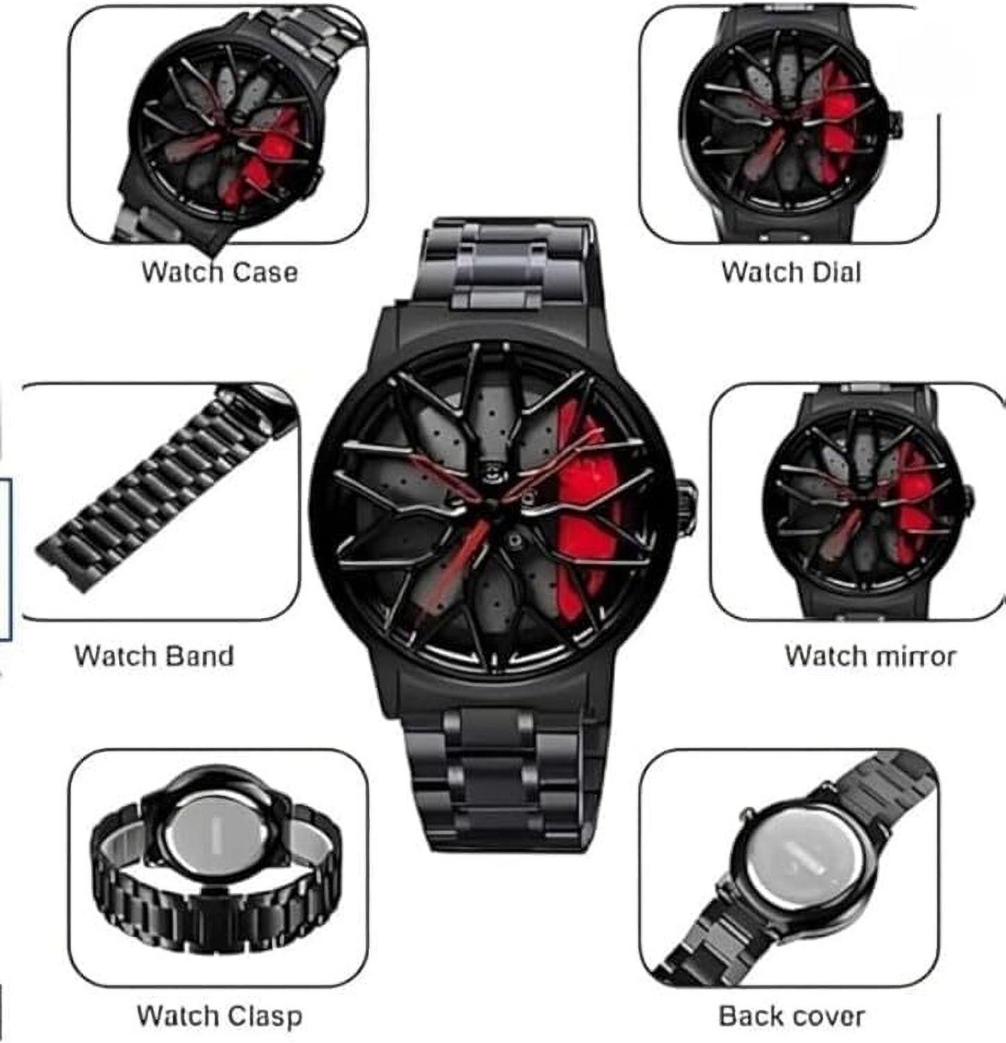 Image of Taabar Car Rim Design Watch, 360-Degree Rotating Wheel Dial Analog Watch - For Men