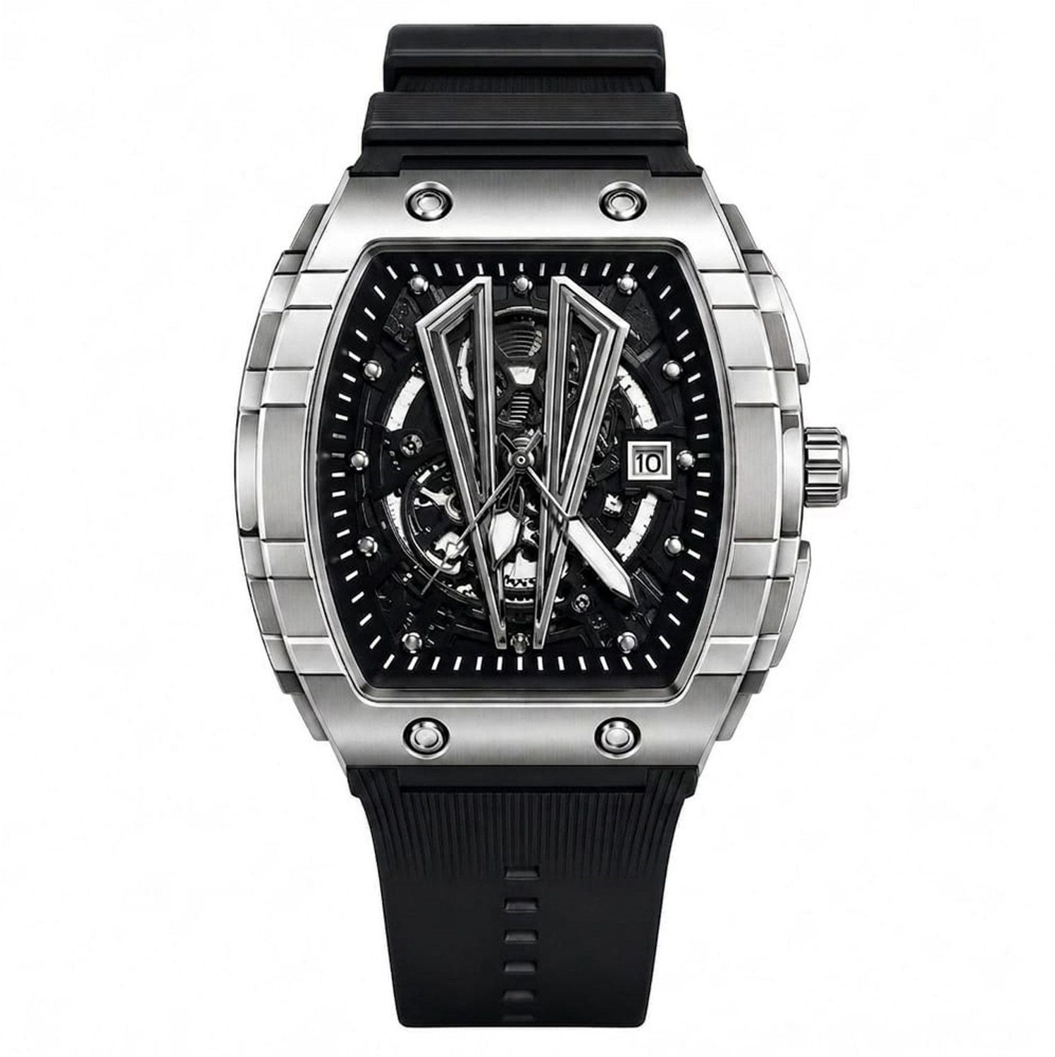 Image of Fanish fashion Men's Square Analog Watch | Skeleton Printed Dial | Quartz Movement | Casual New 2026 Classic Style Men's Watch Quartz Silicone Strap Watch Analog Watch - For Men